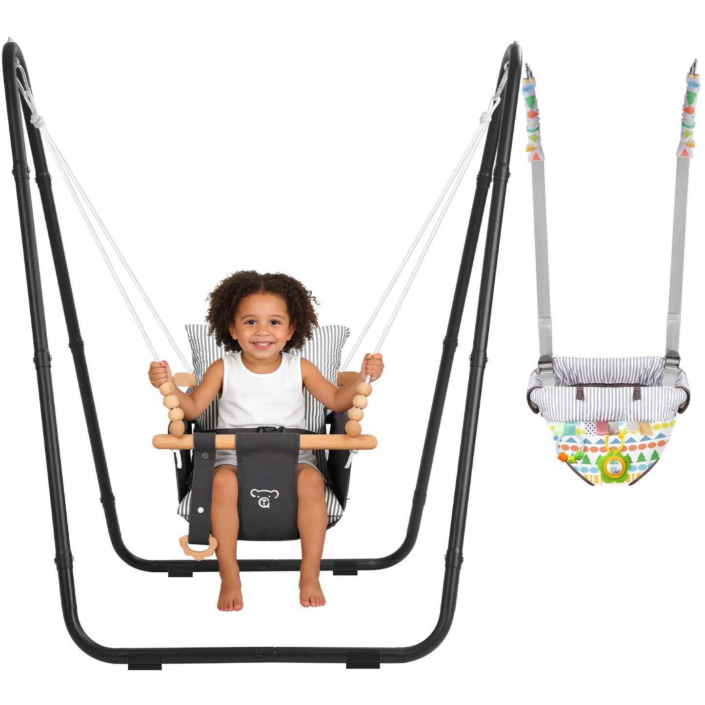 Baby Swing with Soft Cushion, Foldable Swing Sets for Backyard, Easy to Install, Adjustable Swing Outdoor for 0~10 Years