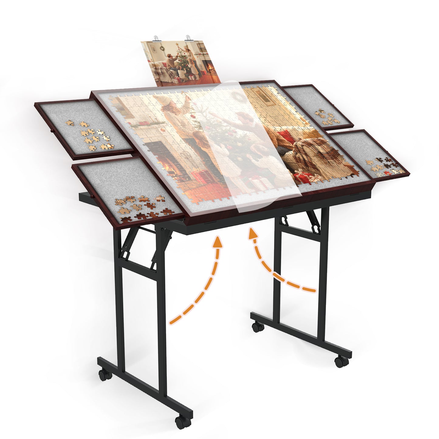 Puzzle Table with Folding Legs, 1500 Pieces Puzzle Table for Adults with Drawers, Cover, Wheels, 5 Adjustable Up Angles Wooden Jigsaw Puzzle Board for All Ages