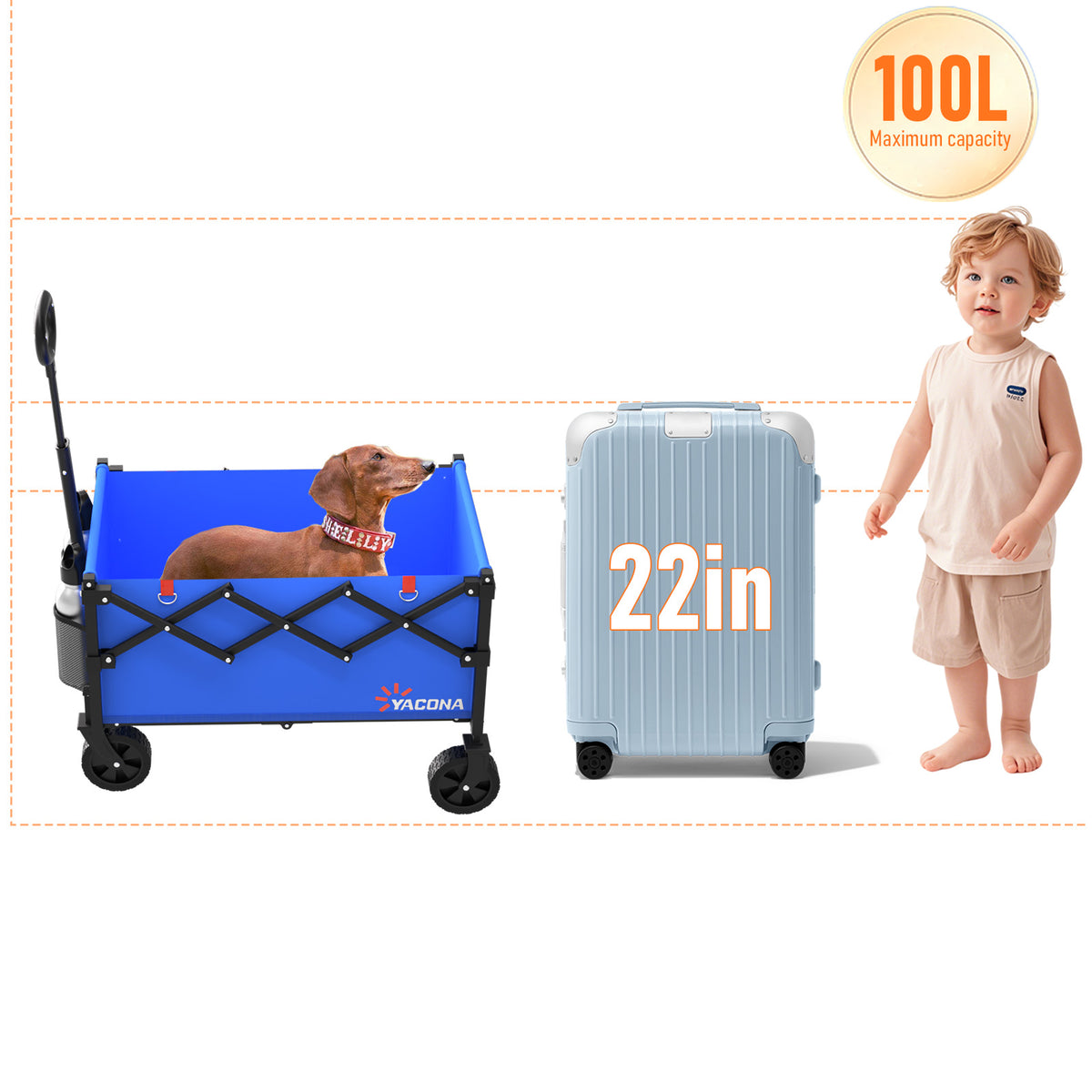 Yacona Wagons Carts Foldable, 350 lb Capacity Folding Wagon Cart with Wheels for Camping, Garden, Shopping, Blue