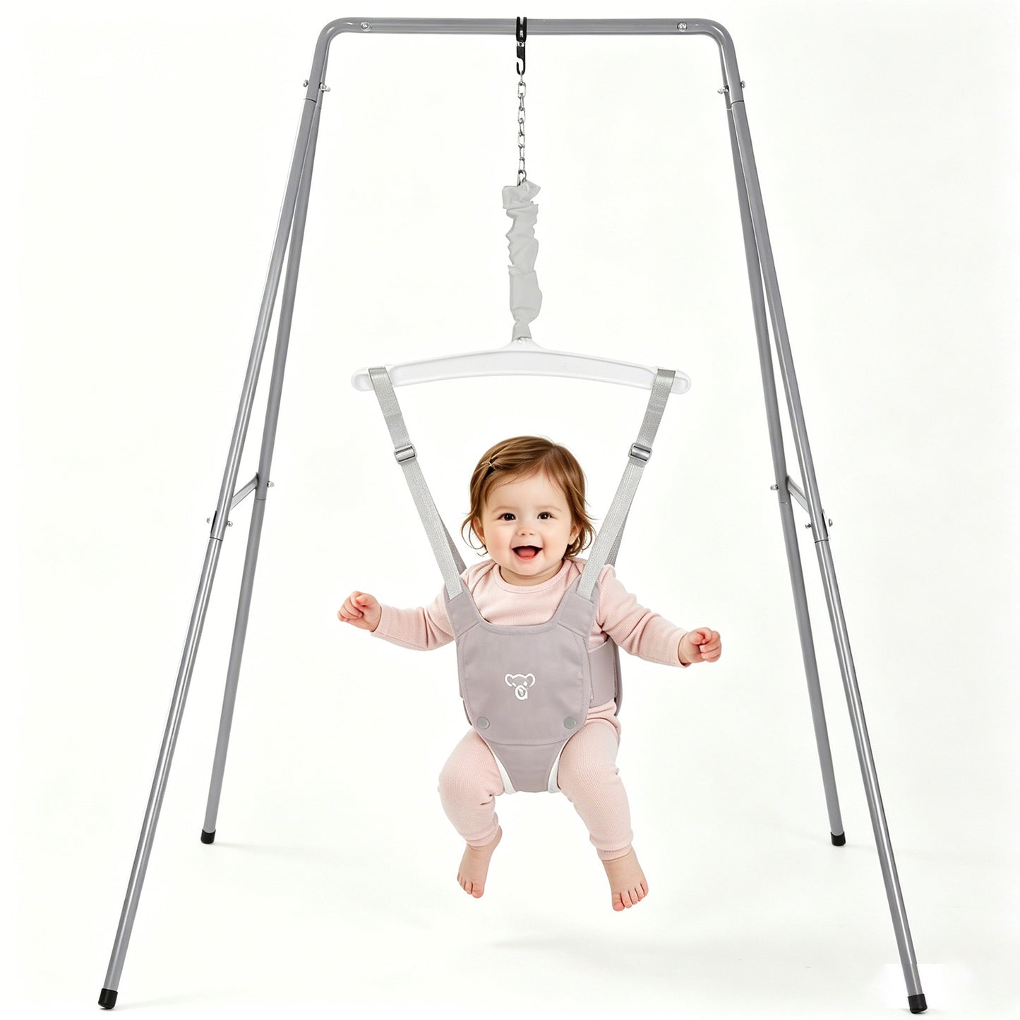 Baby Jumper with Stand, Baby Jumpers and Bouncers for Boys Girls, Easy to Assemble Exerciser, Grey