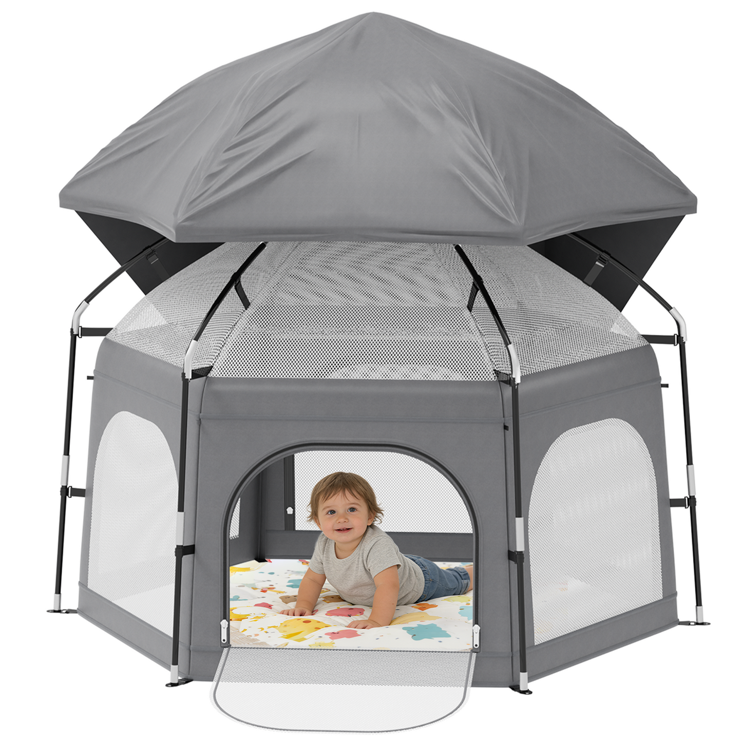G TALECO GEAR Baby Playpen with Canopy - Instant Pop-Up Portable Play Yard for Infants & Toddlers, Light weight Foldable Indoor Outdoor Playpen Tent for Beach Camping Travel, Dray