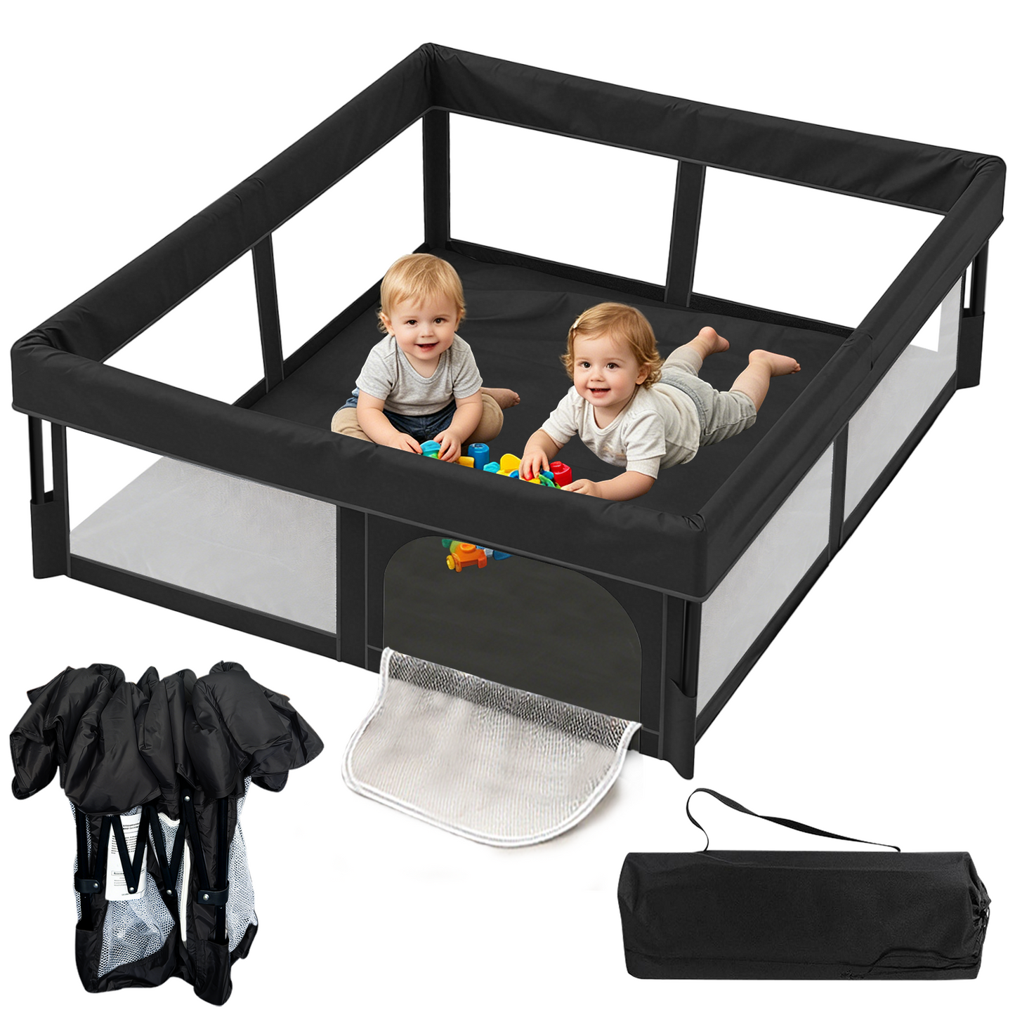 Foldable Baby Playpen, 50"×50" Portable Playpen, Babies and Toddlers Play Pen, Indoor & Outdoor Play Yard, Black