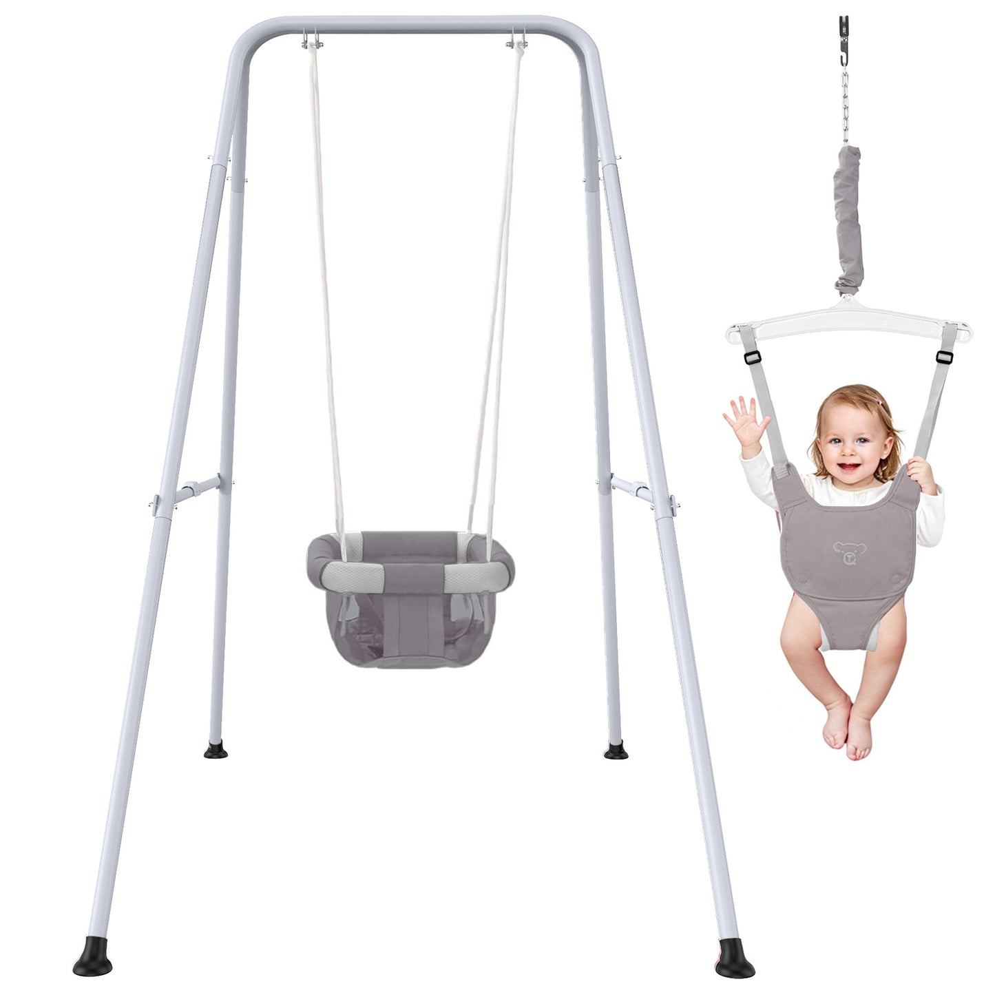 Semoprus 2-in-1 Baby Jumper and Swing, Indoor&Outdoor Baby Swing for 6-24 Months Infant Toddler, Gray