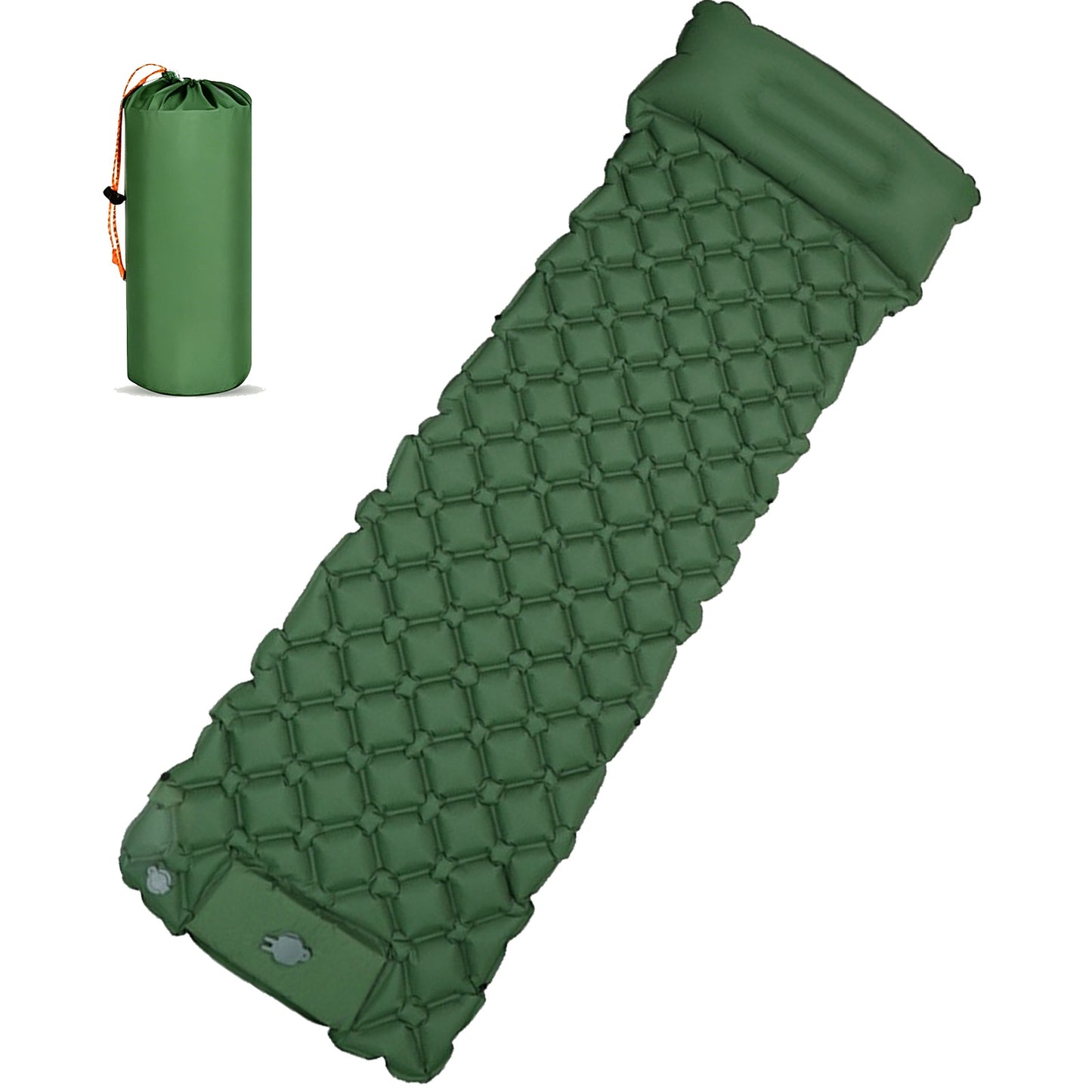 Camping Sleeping Pad with Pillow, Built-in Foot Pump, Ultralight Inflatable Camping Mat for Backpacking, Hiking, Traveling, Single, Green