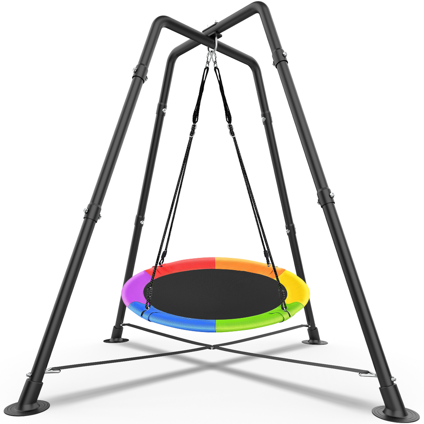 Metal Swing Set with Saucer Swing, Swing Stand Sensory Swings, Outdoor Indoor Hanging Hammock Chair, X-Shaped Swing Frame, 330 lbs, Multicolor