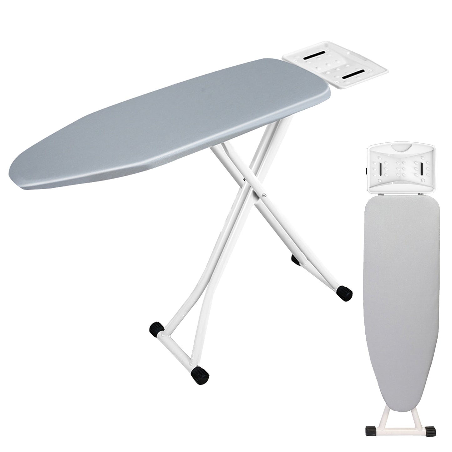 Foldable Ironing Board, 44.5”×11.8” Height Adjustable Iron Board with Iron Rest, Heavy-Duty Metal Frame & 4 Non-Skid Feet, for Home Use, Silver Gray