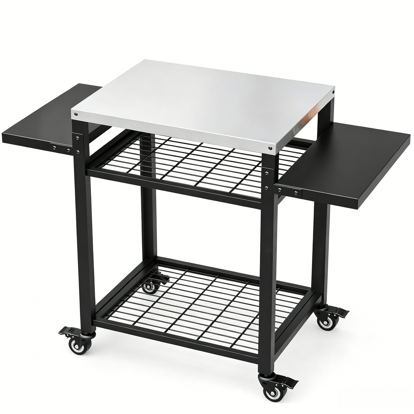 Yacona Outdoor Grill Cart, Stainless Steel Grill Tables for Outside, Portable Griddle Stand, Outdoor Kitchen Island Cooking Prep Table, Sliver