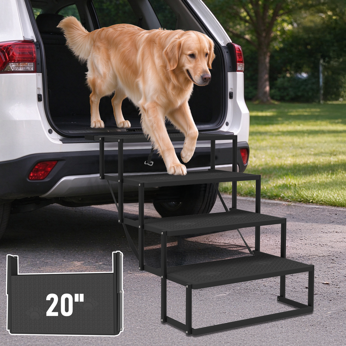 Yacona Extra Wide Dog Stairs for Large Dogs, Dog Steps for Car, Foldable Pet Steps for Truck, 4 Steps, Black