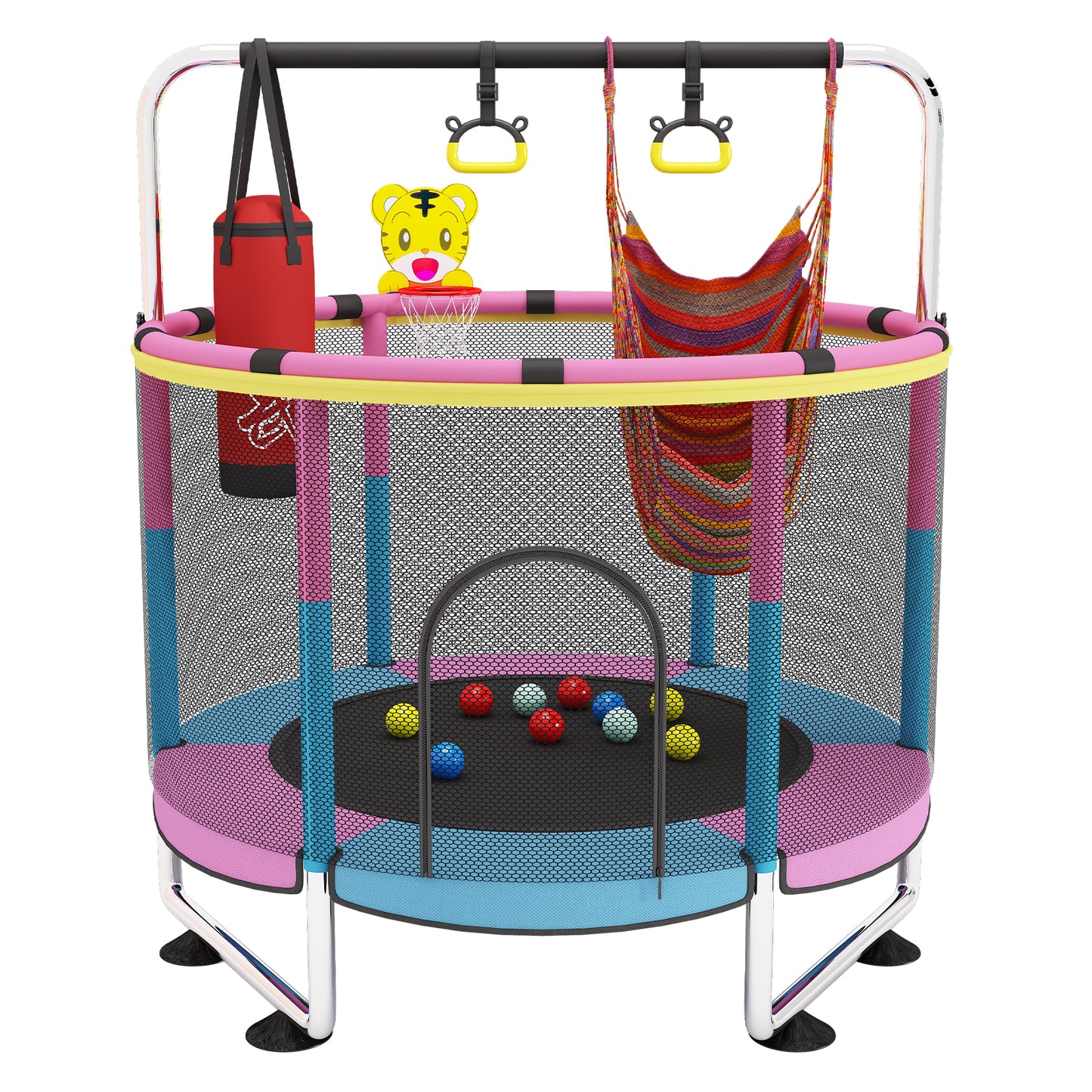 G TALECO GEAR 5 FT Indoor Trampoline for Kids 3-6, Outdoor Toddler Trampoline with Enclosure Net and Toys, 440lbs