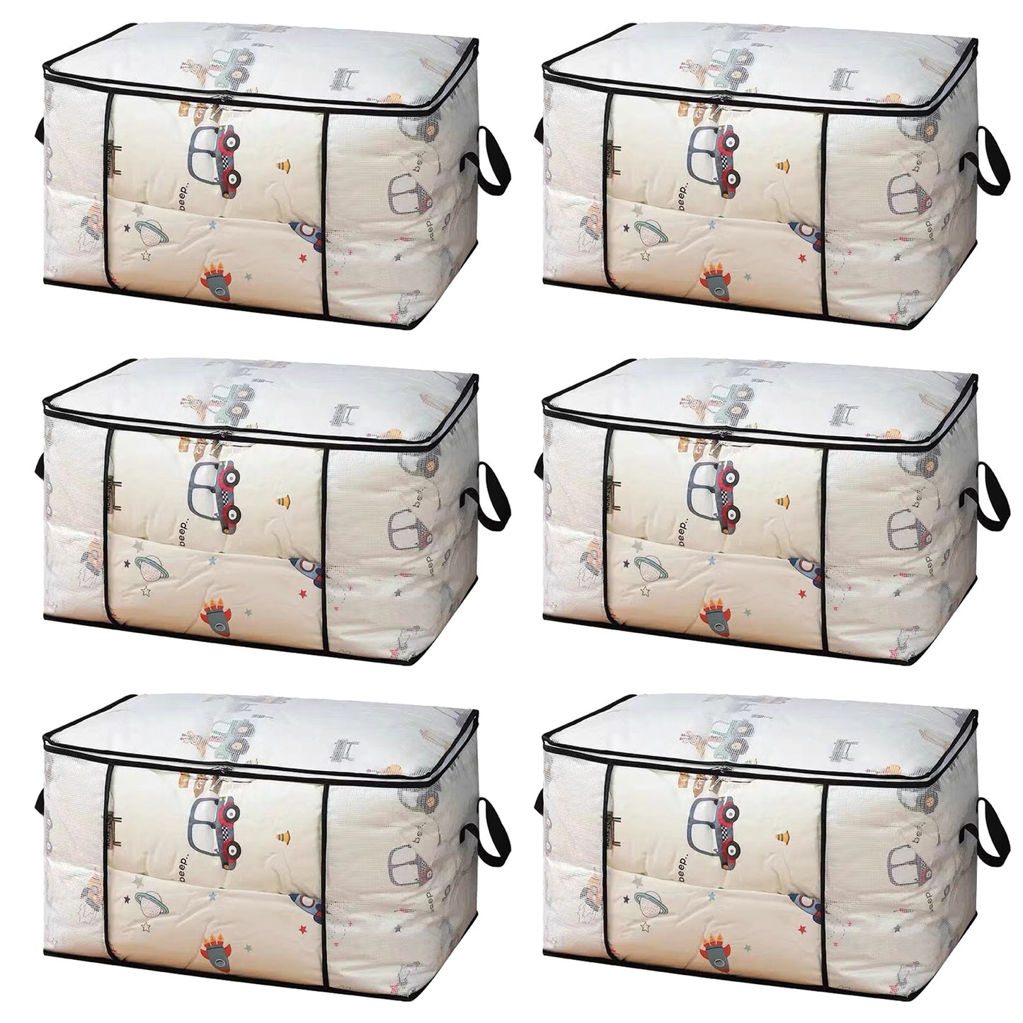 Oversized Moving Bags with Reinforced Handles, Clear Storage Bins with Lids, Foldable Storage Totes with Zippers, 6 Pack