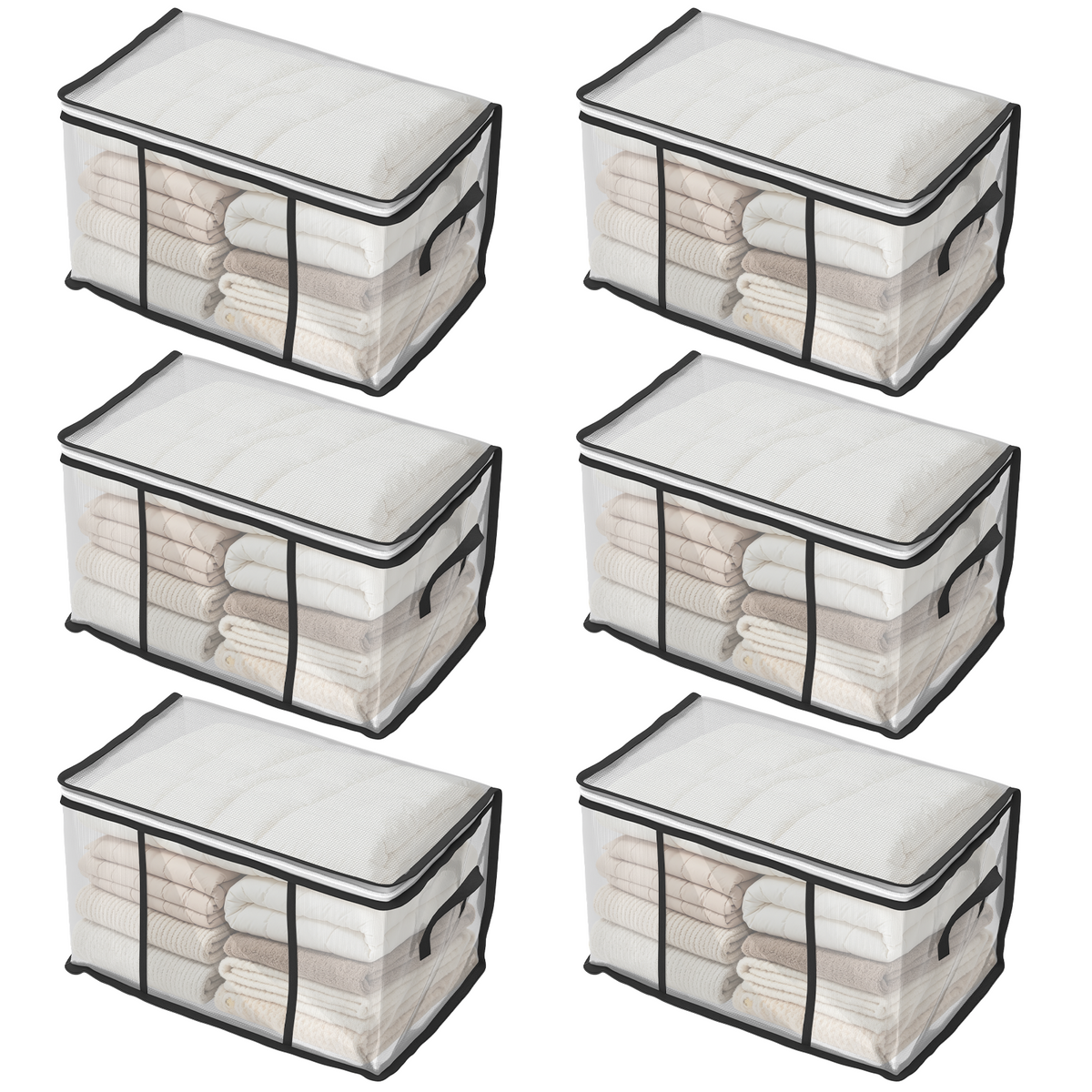 Oversized Moving Bags with Reinforced Handles, Clear Storage Bins with Lids, Foldable Storage Totes with Zippers, 6 Pack