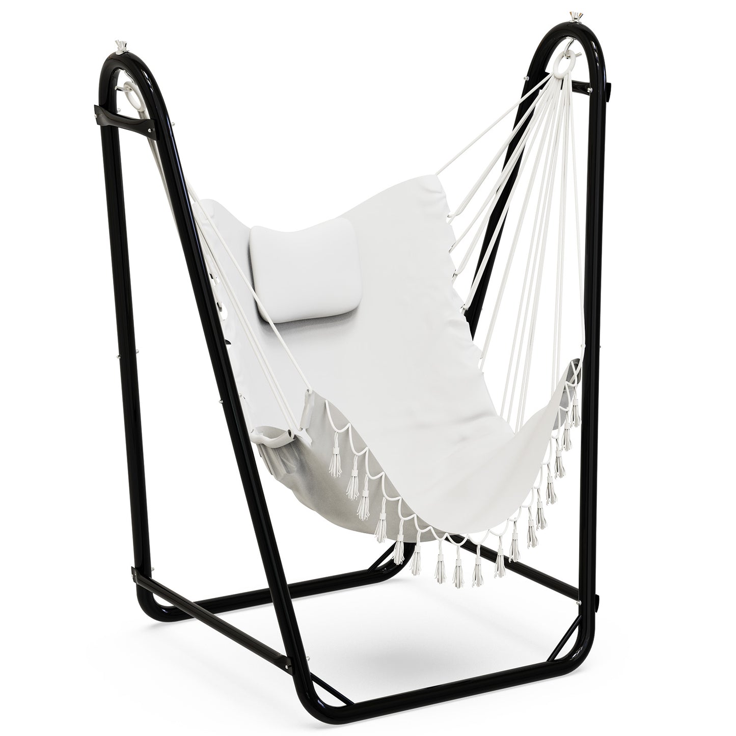 Hammock Chair with Stand, Heavy-duty Hanging Chair with Stand, Sturdy Swing Chair Stand 350lbs, Hammock Chair Included, for Indoor Outdoor, White