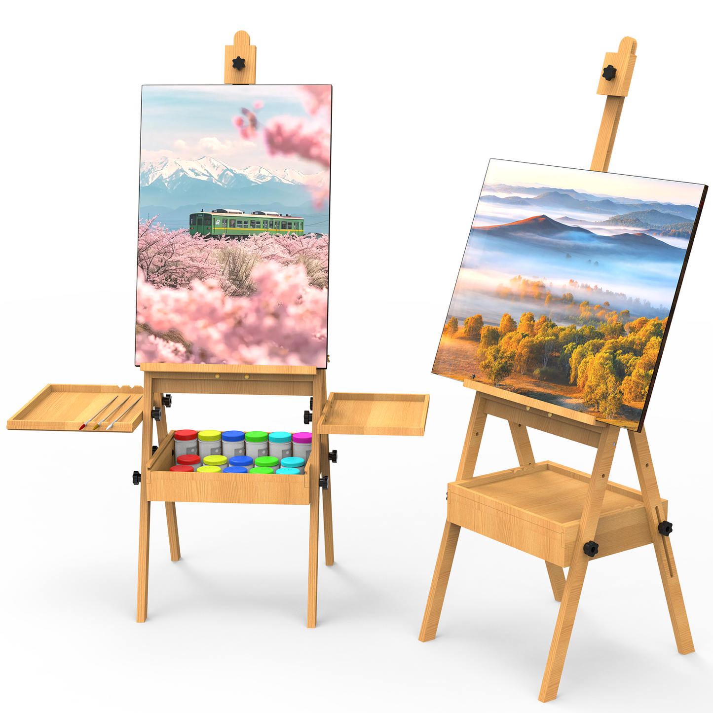 Yacona Art Easel for Painting, Wooden Easel for Adults, H-Frame with Storage Drawer, Natural Style