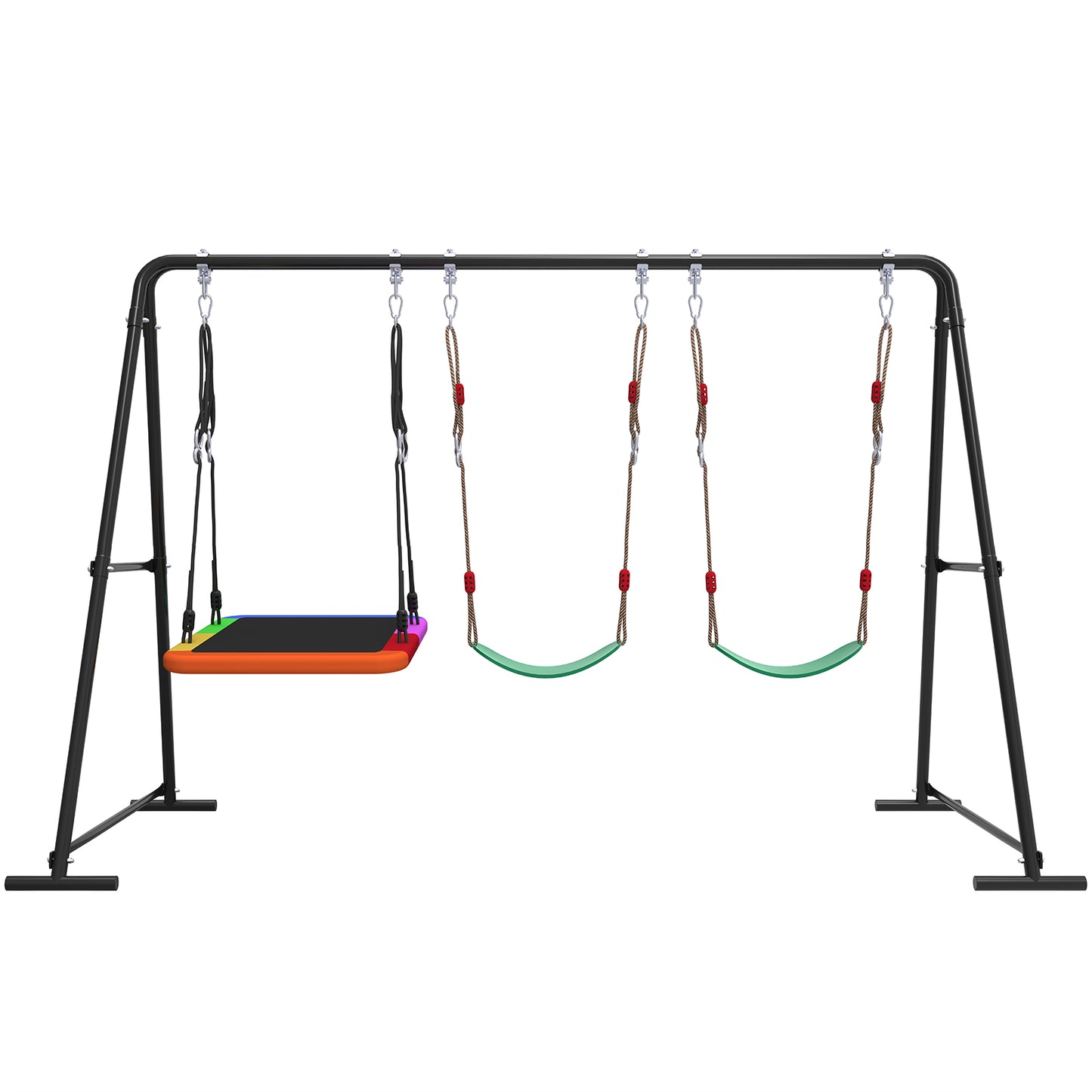 Swing Sets for Backyard with Stand, Heavy Duty Metal A-Frame Outdoor Swing for Kids, with Saucer & Belt Swing, Outdoor Playset for Outdoor Playground Park, Black
