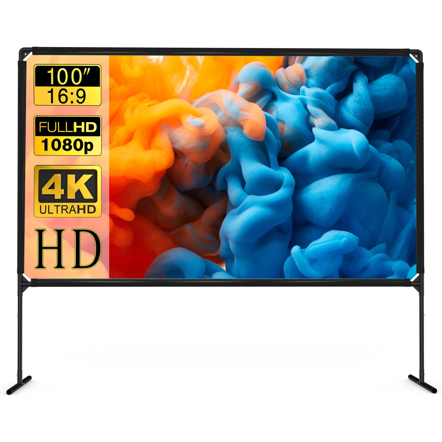 Portable Projector Screen and Stand, 100 inch Outdoor Projector Screen, 16:9 4K HD Movie Screen, Support Double Sided Projection