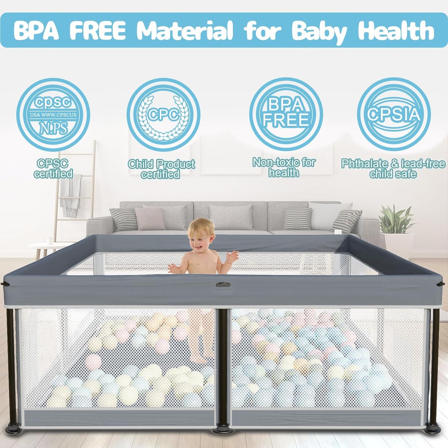 G TALECO GEAR Baby Playpen with Mat, Foldable Playpen for Babies and Toddlers, Portable Travel Play Yard, 50"x50", Gray