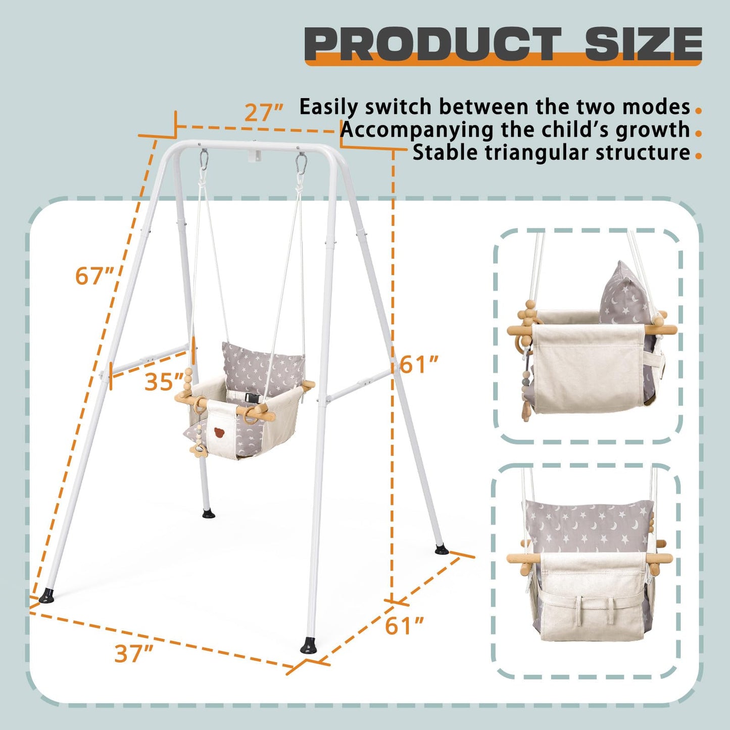 2 in 1 Baby Jumper, Toddler Swing and Bouncer, Indoor Outdoor Baby Swings for Infants, White