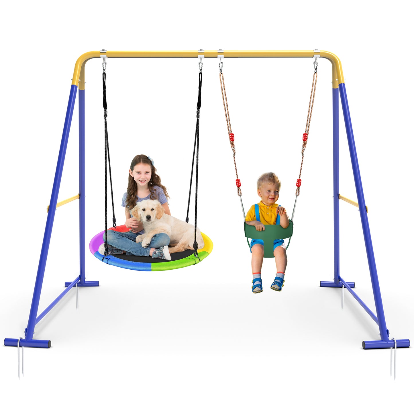 G TALECO GEAR Swing Sets for Backyard, Outdoor Toddler Swing with Heavy-Duty Metal Stand, Swing Playset for Kids, 440lbs, Saucer & Bucket
