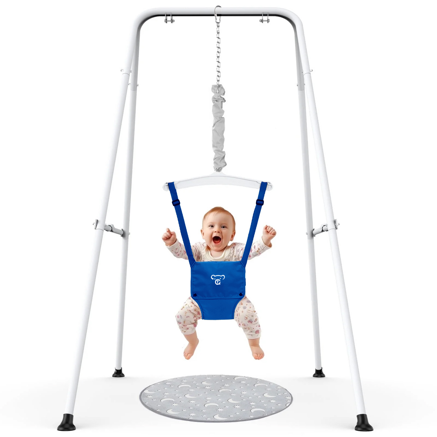 G TALECO GEAR Baby Jumper with Stand, Portable Baby Bouncers and Jumpers with Floor Mat, Jumper for Baby Boys/Girls, Blue