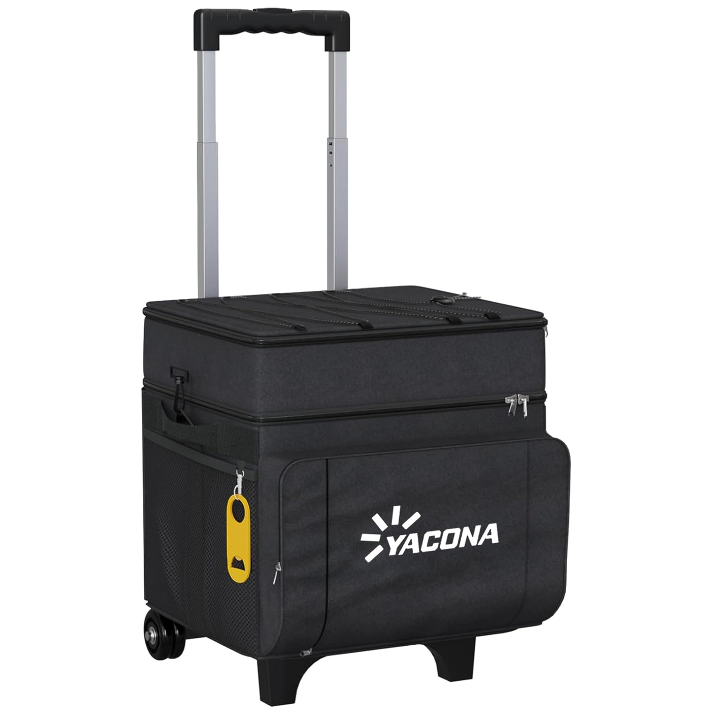 Yacona Rolling Cooler with Wheels, 50-Can Soft Collapsible Cooler Bag, Leakproof and Insulated, for Beach, Camping, Outdoor, Fishing, Black