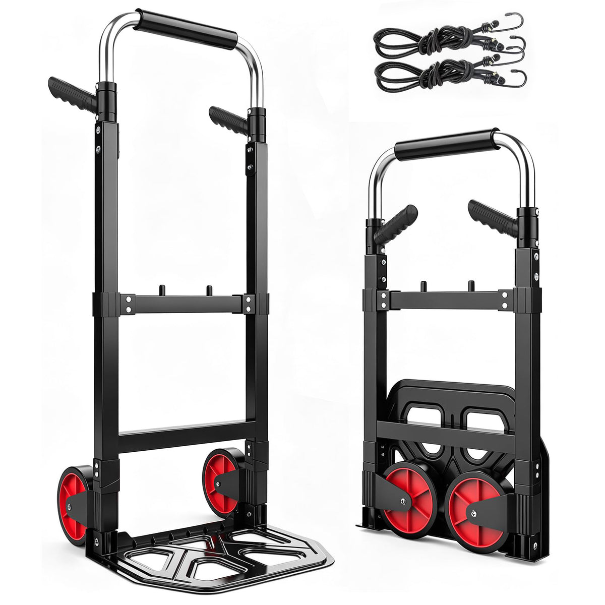 Yacona Moving Dolly Cart with Wheels, 360LBS Folding Hand Truck, Portable Utility Cart with Adjustable Handle, Black