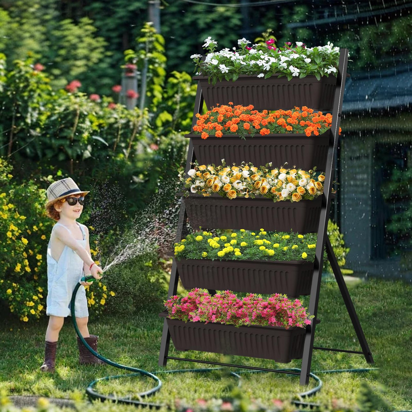5-Tier Vertical Garden Planter, Freestanding Elevated Planter Box with 5 Container Boxes, Raised Garden Bed for Flowers Vegetables Plants