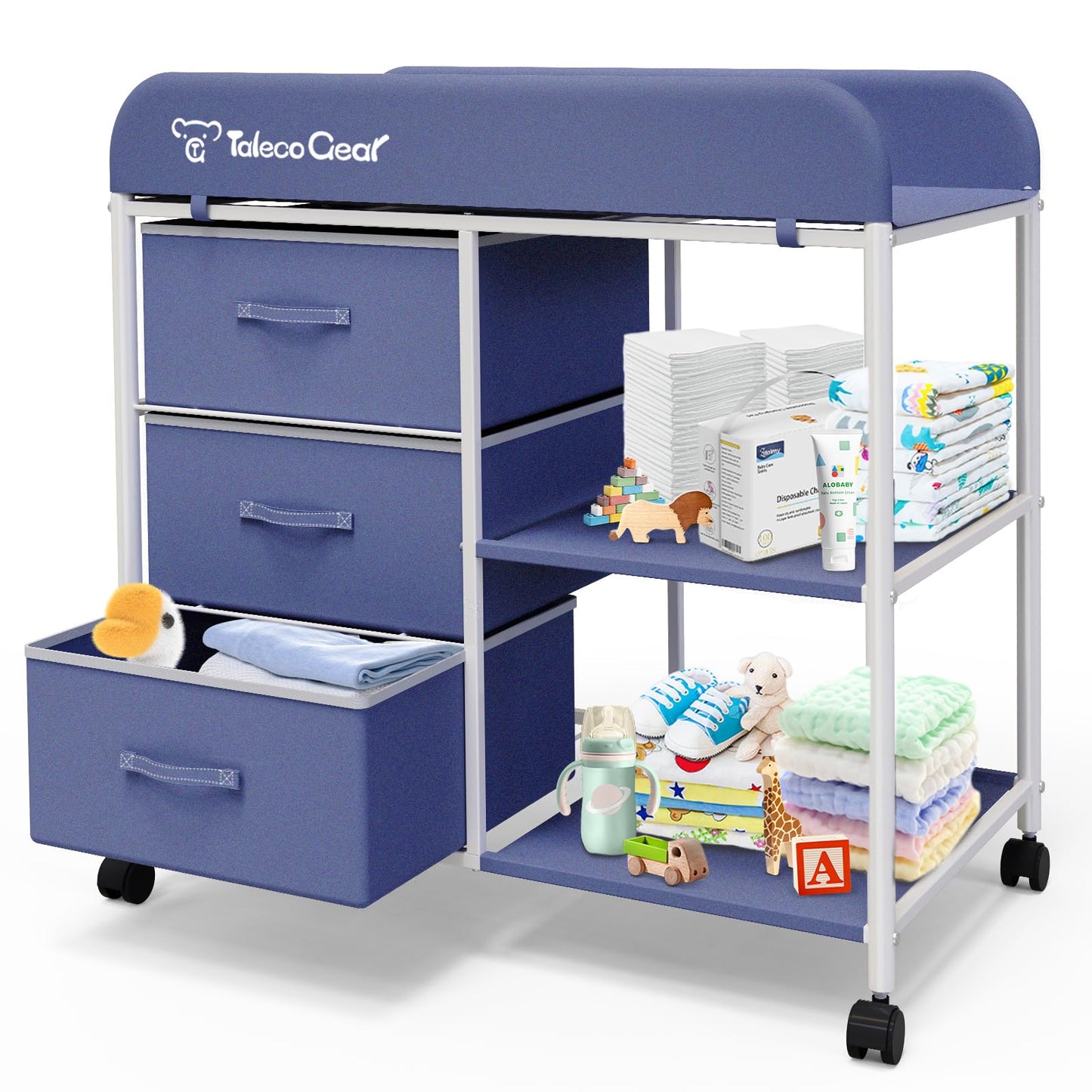 G TALECO GEAR Baby Changing Table, Portable Diaper Changing Station with Wheels, Nursery Organizer for Newborn and Infant, Light Gray,Dark Gray,Pink,Blue