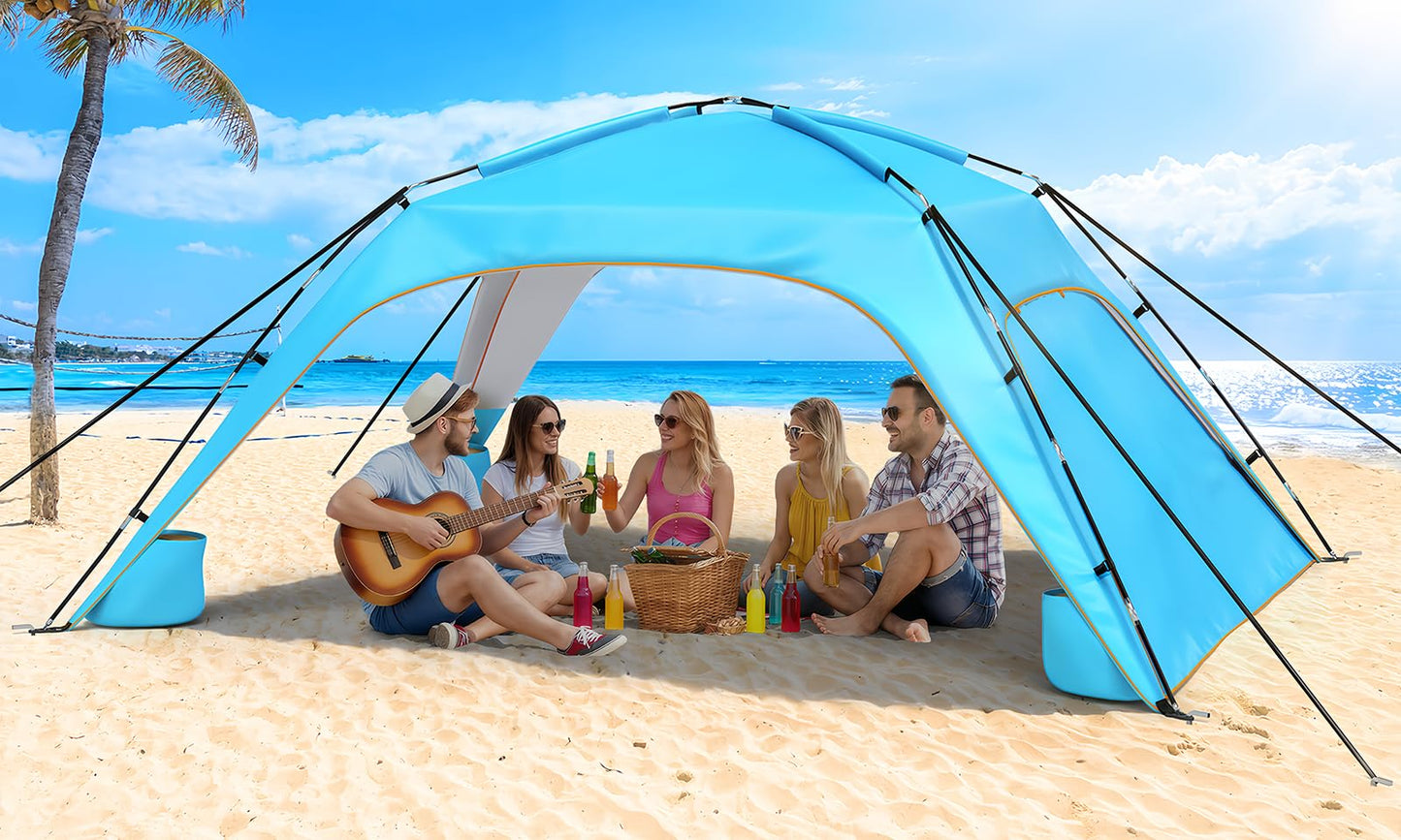 Yacona 10x10 ft Canopy Tent, Portable Beach Tent Sun Shelter, for Outdoor Camping, Blue