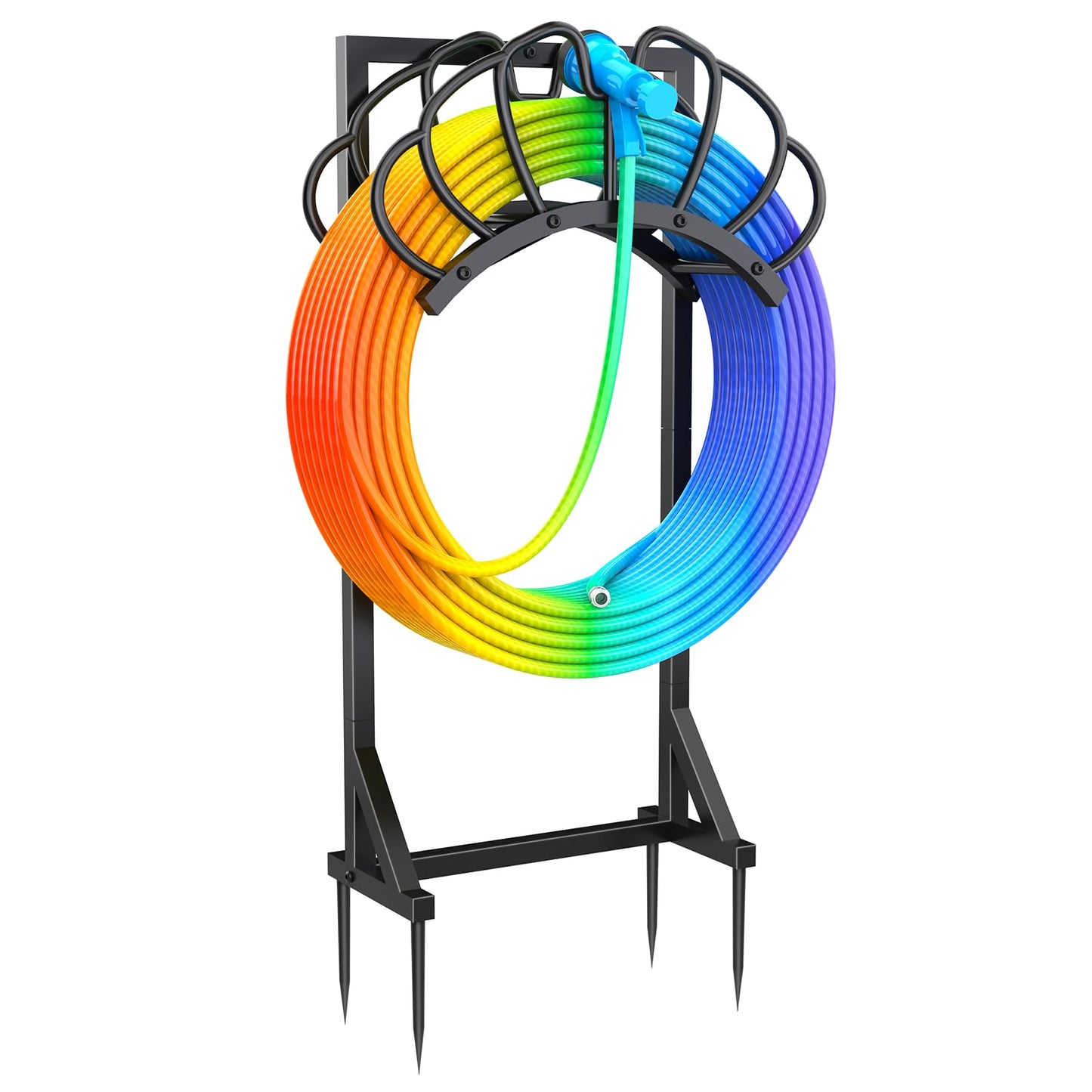 Yacona Garden Hose Holder, Freestanding Reels Hanger for Outside, Detachable Hose Storage Hanger for Outside Yard Lawn Farm, Black