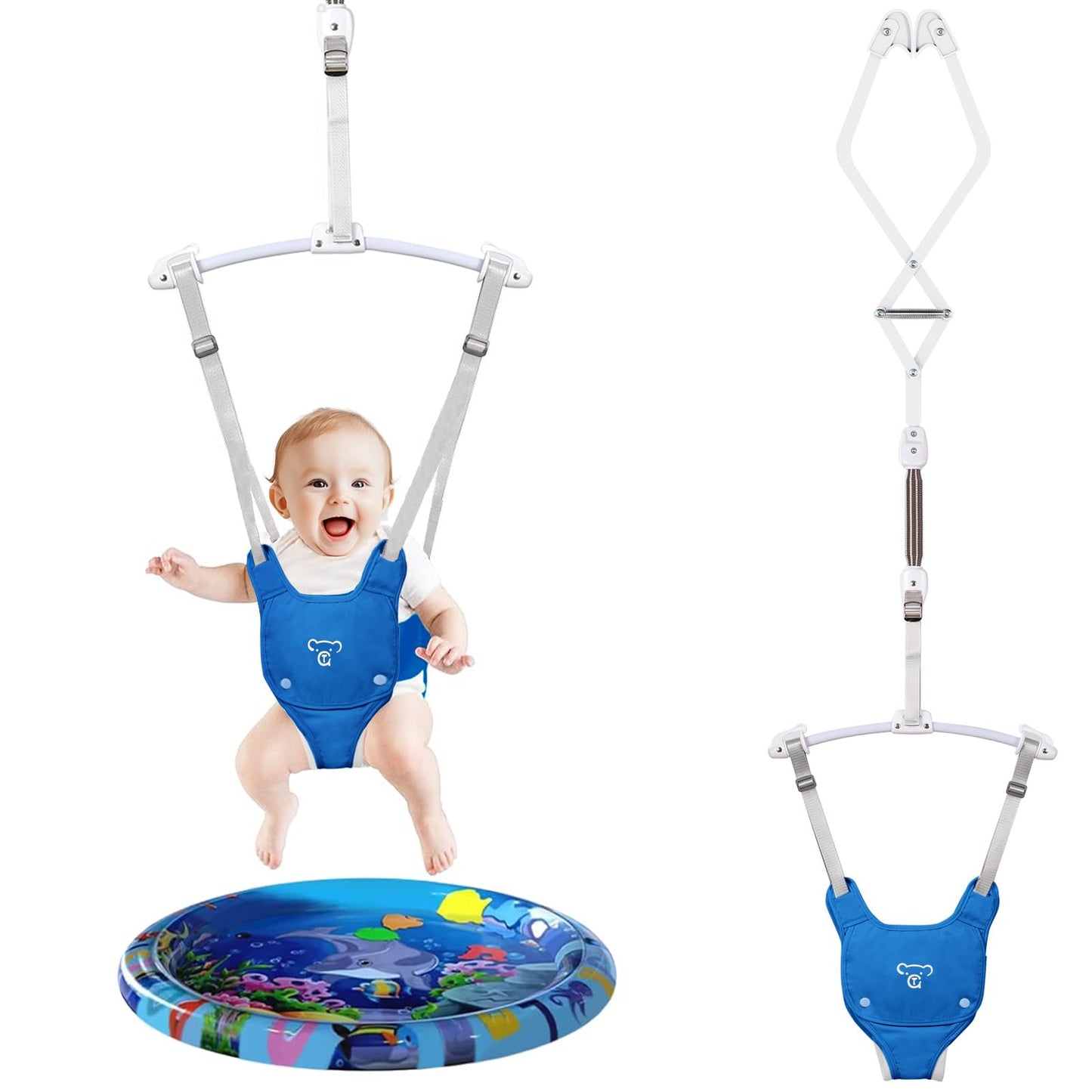 Baby Jumpers and Bouncers, Protable Jumper Doorway with Water Mat, Easy to Assemble, Jumper for Baby Boys/Girls, Gray,Pink