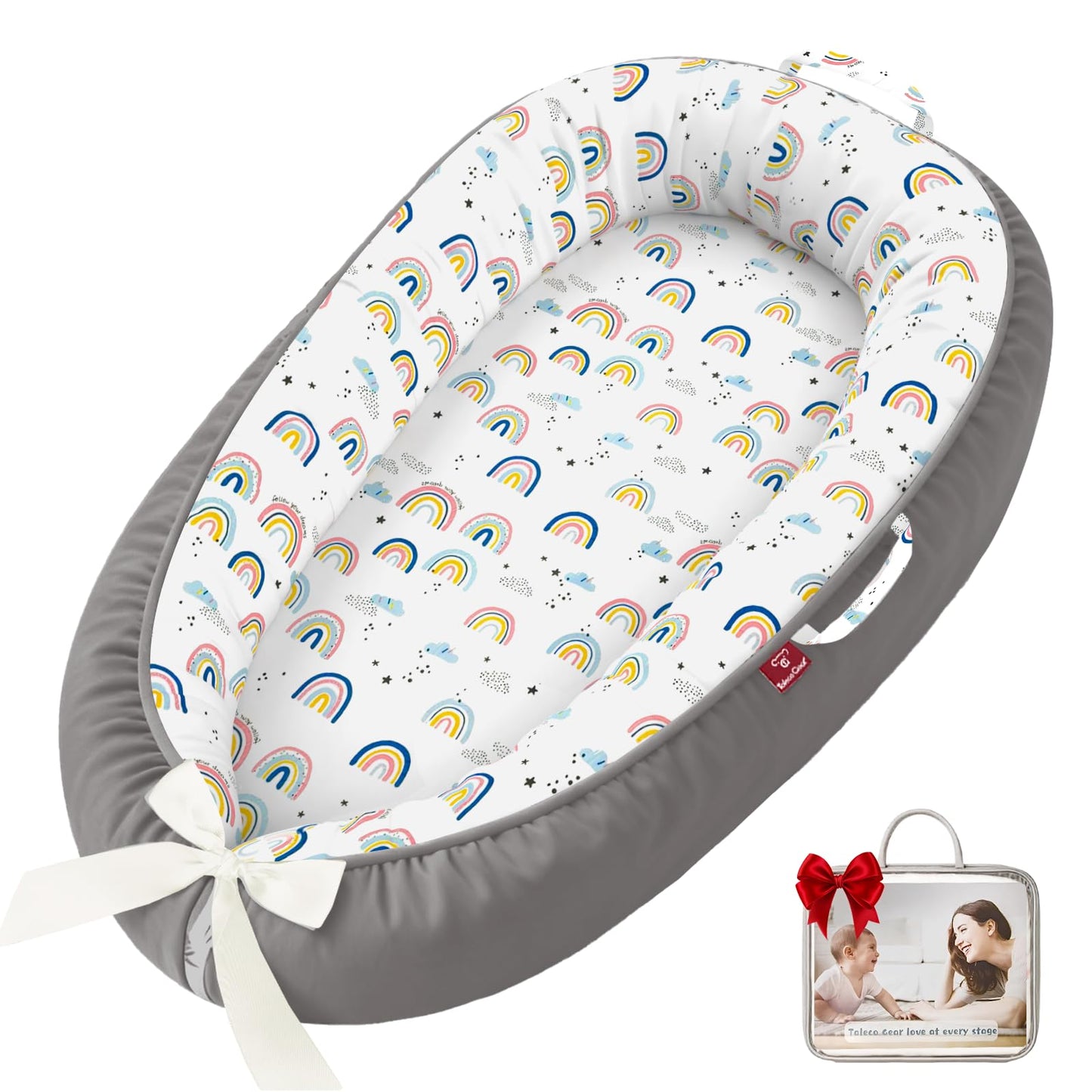 Baby Lounger - Baby Lounger for Newborn, 0-24 Months, Infant Lounger for Home and Travel, Soft Cotton, Baby Nest Lounger, Newborn Babies Essentials Gifts, Rainbow(Lounger Cover Included)
