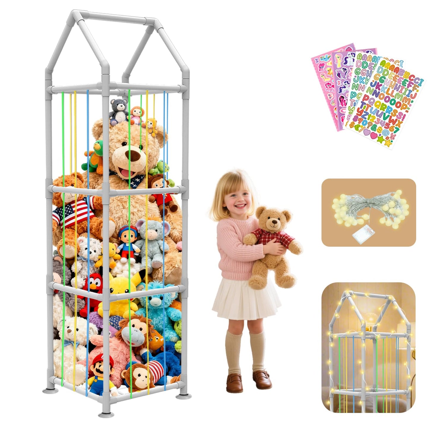G TALECO GEAR Stuffed Animal Storage Zoo Extra Large Stuffed Animal Holder Space Save Toy Organizer with Wheels for Nursery Playroom Bedroom, Multicolor String