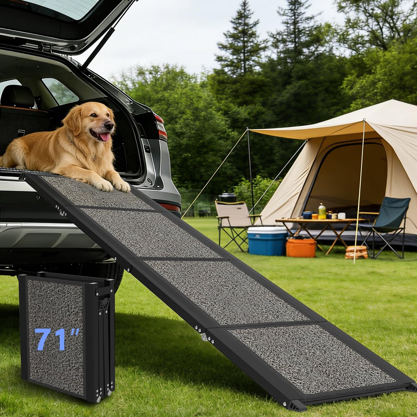 Yacona 71" × 20'' Dog Ramp for Car, Foldable Pet Ramp with Non-Slip Surface, Dog Steps for Large Dogs, for Bed, Suv & Truck