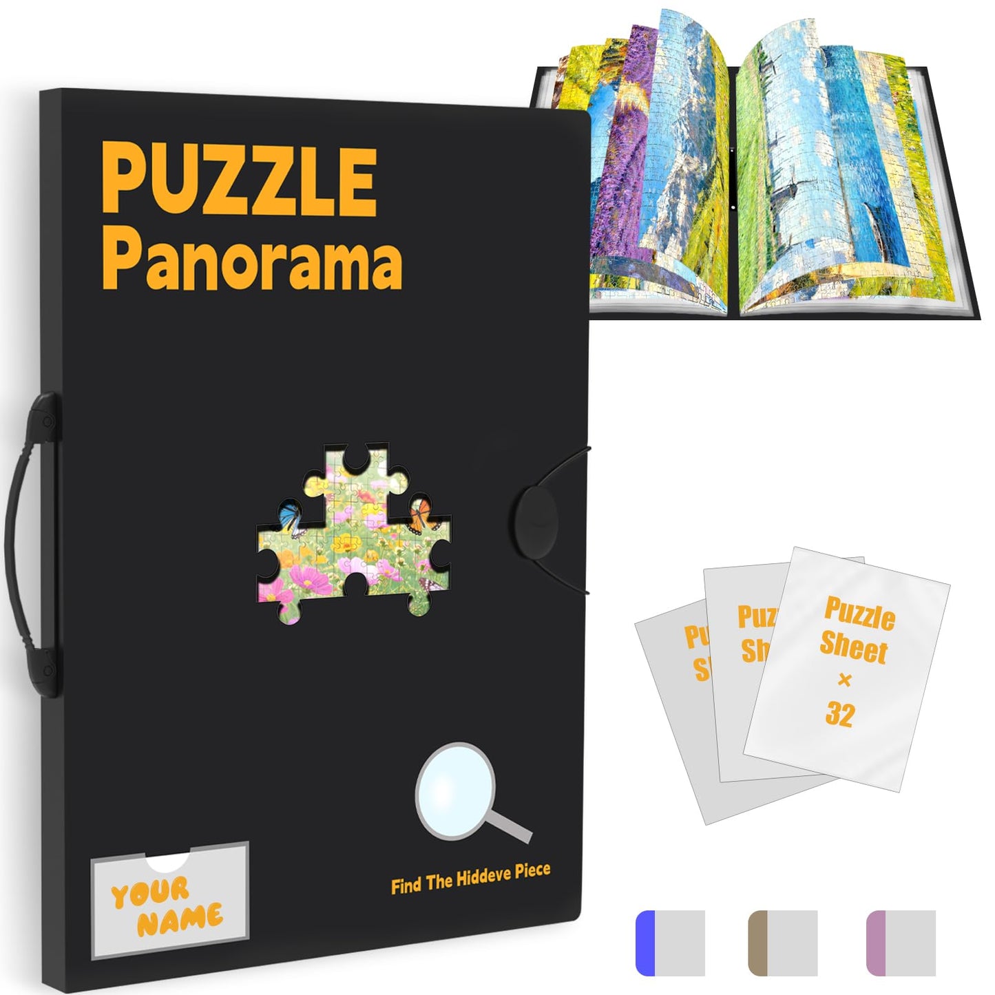 G TALECO GEAR Puzzle Storage Folder for 1000pcs with Central Mesh Window, Large Capacity Puzzles Organizer with 5 Set Puzzles Stickers, Labeling Tabs and DlY Name Card Pocket