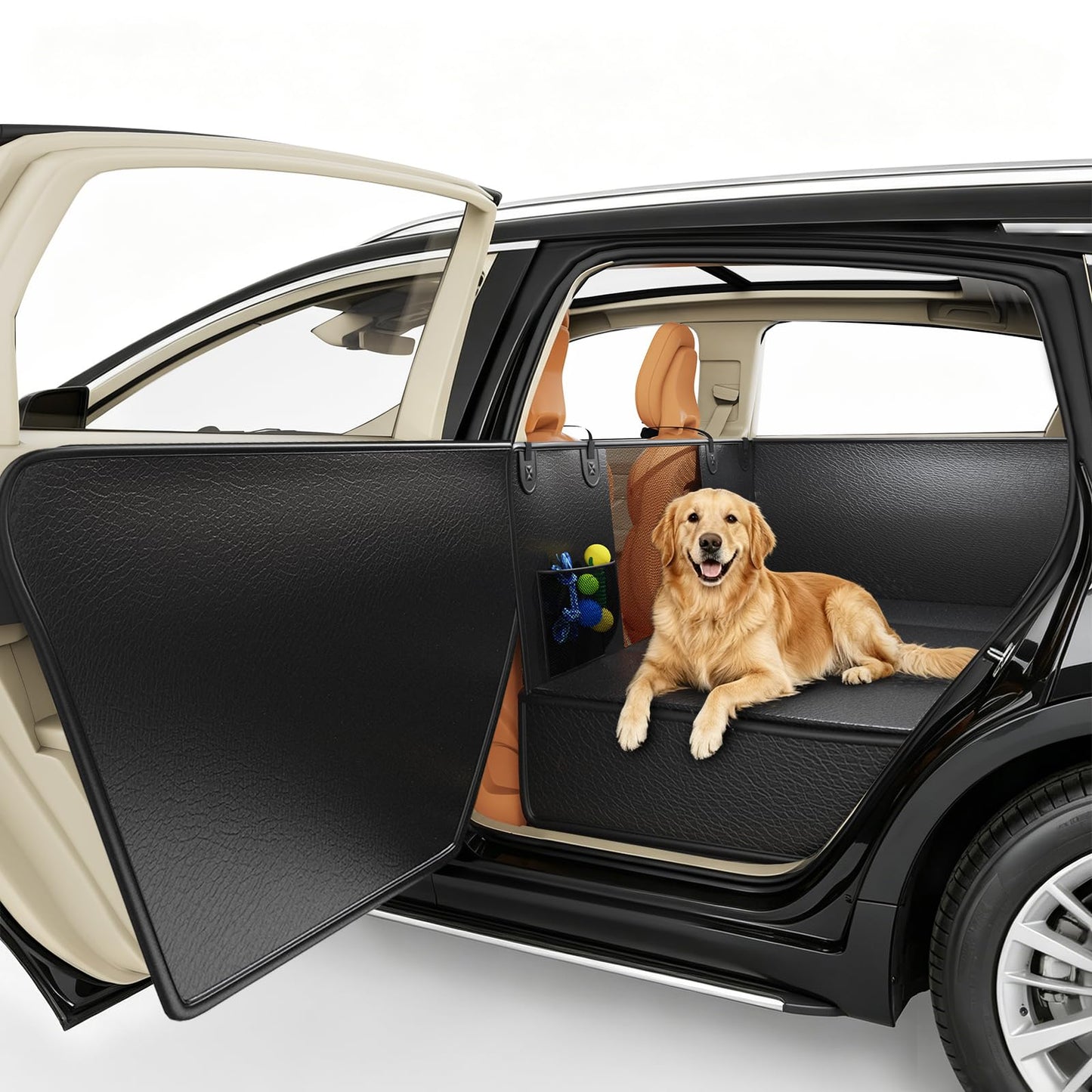 Yacona Dog Car Seat Cover, Leather Back Seat Pet Cover, Dog Car Seat Protector with Hard Bottom, 55×30in, Black