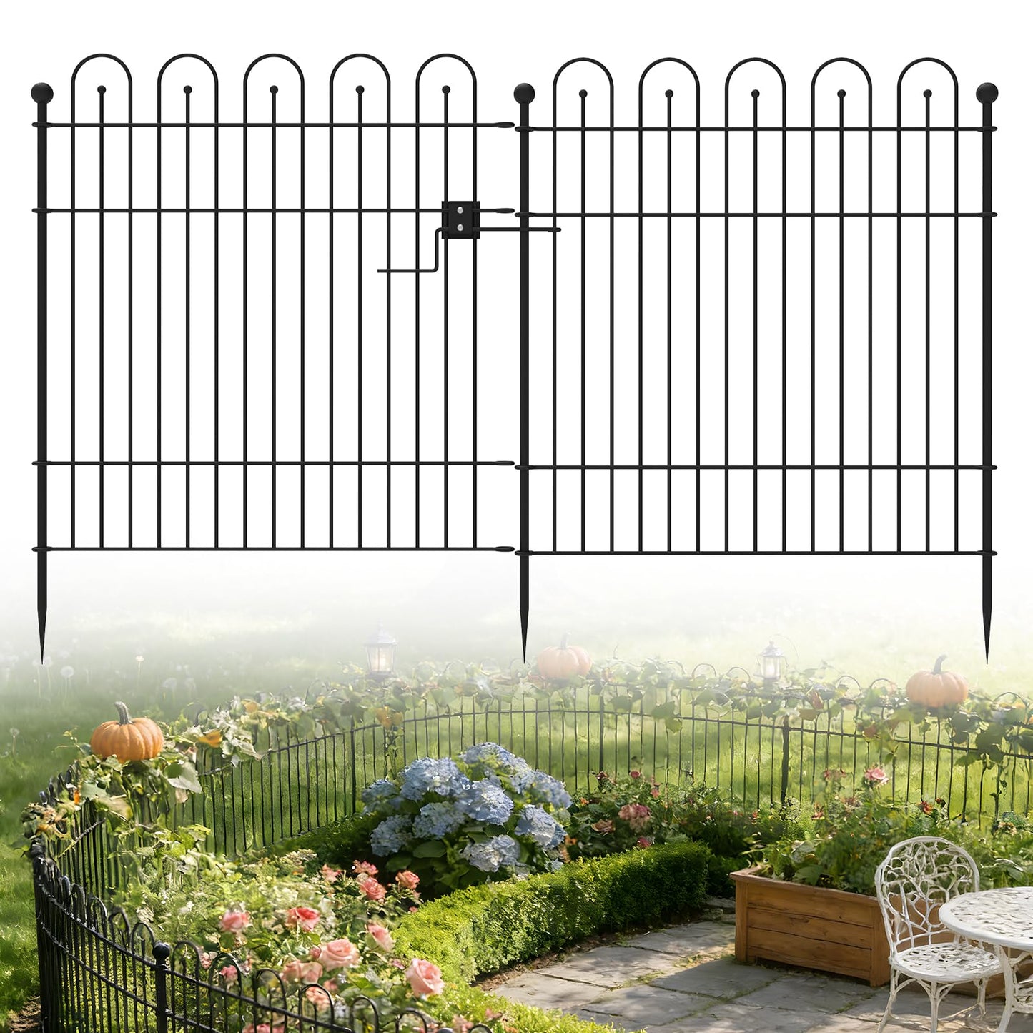 10 Panels Garden Fencing, Dog Fence Outdoor for Yard with Lock, Rustproof Metal Animal Barrier No Dig Fence Panels, Temporary Ground Stakes for Dog, Rabbits, and Patio