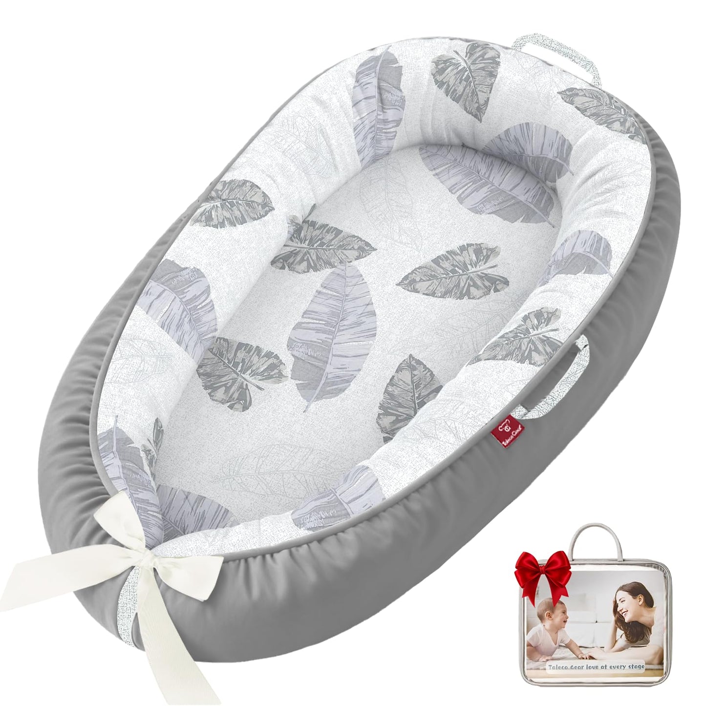 Baby Lounger - Baby Lounger for Newborn, 0-24 Months, Infant Lounger for Home and Travel, Soft Cotton, Baby Nest Lounger, Newborn Babies Essentials Gifts, Large Leaves(Lounger Cover Included)