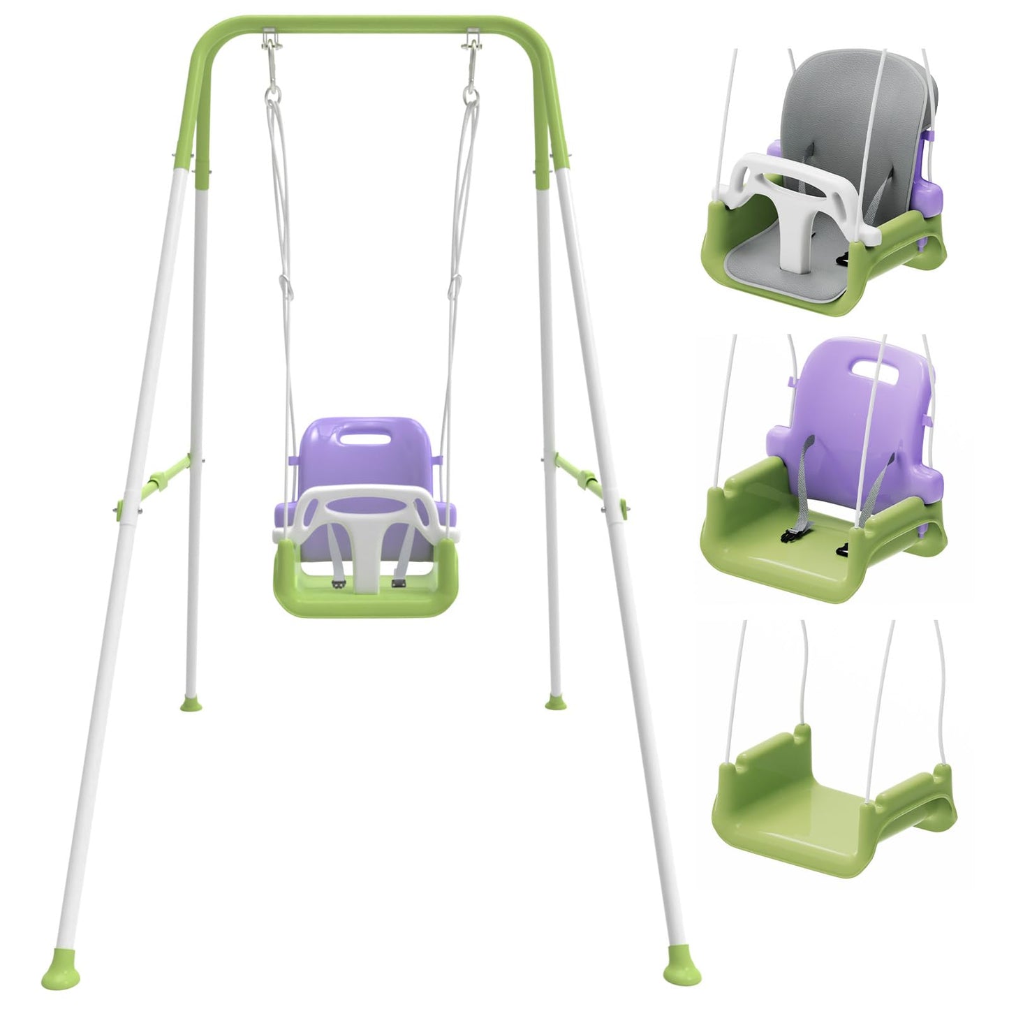 Semoprus Toddler Swing with Soft Cushion, Foldable Swing Sets for Backyard, Easy to Install, Adjustable Baby Swing Outdoor for 0~10 Years, Purple