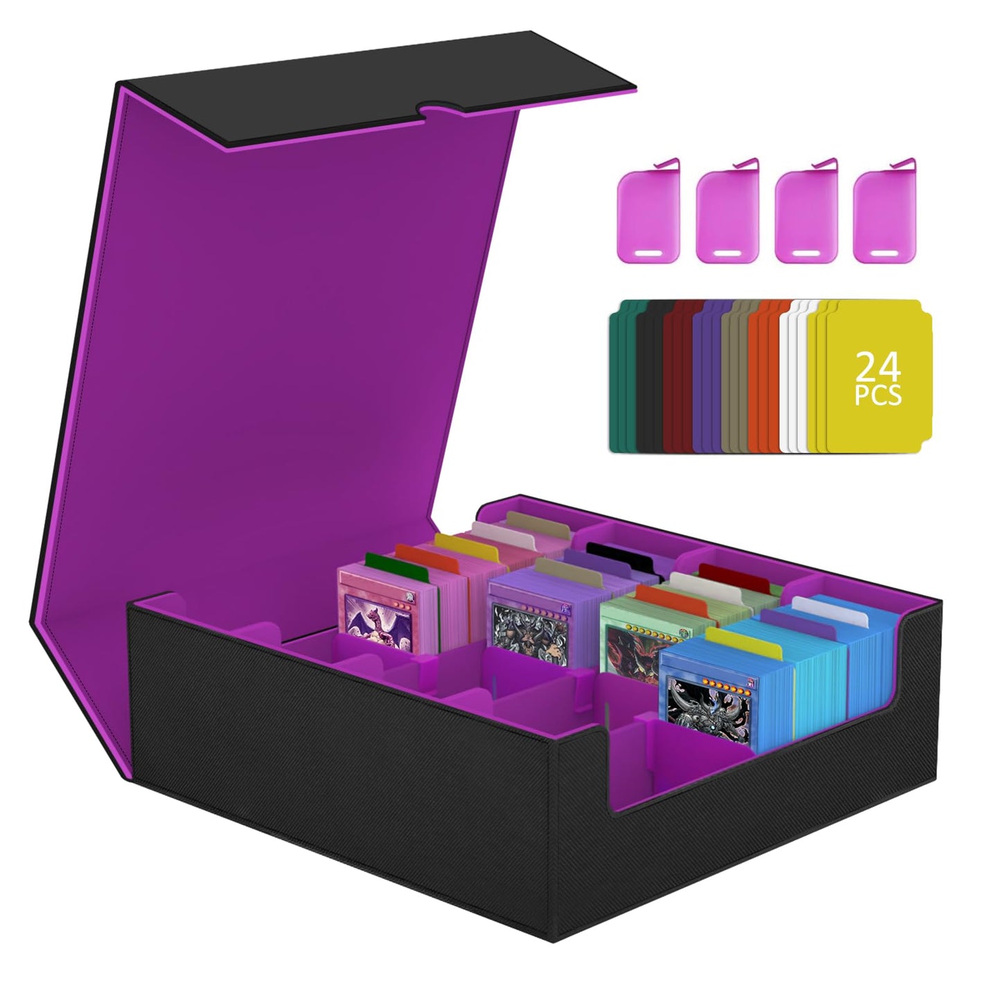 Trading Card Storage Box with Commander Display, 3200+ MTG Deck Box, 4-Row Portable commander deck box for MTG/TCG/Magic Cards and Sports Cards, Purple