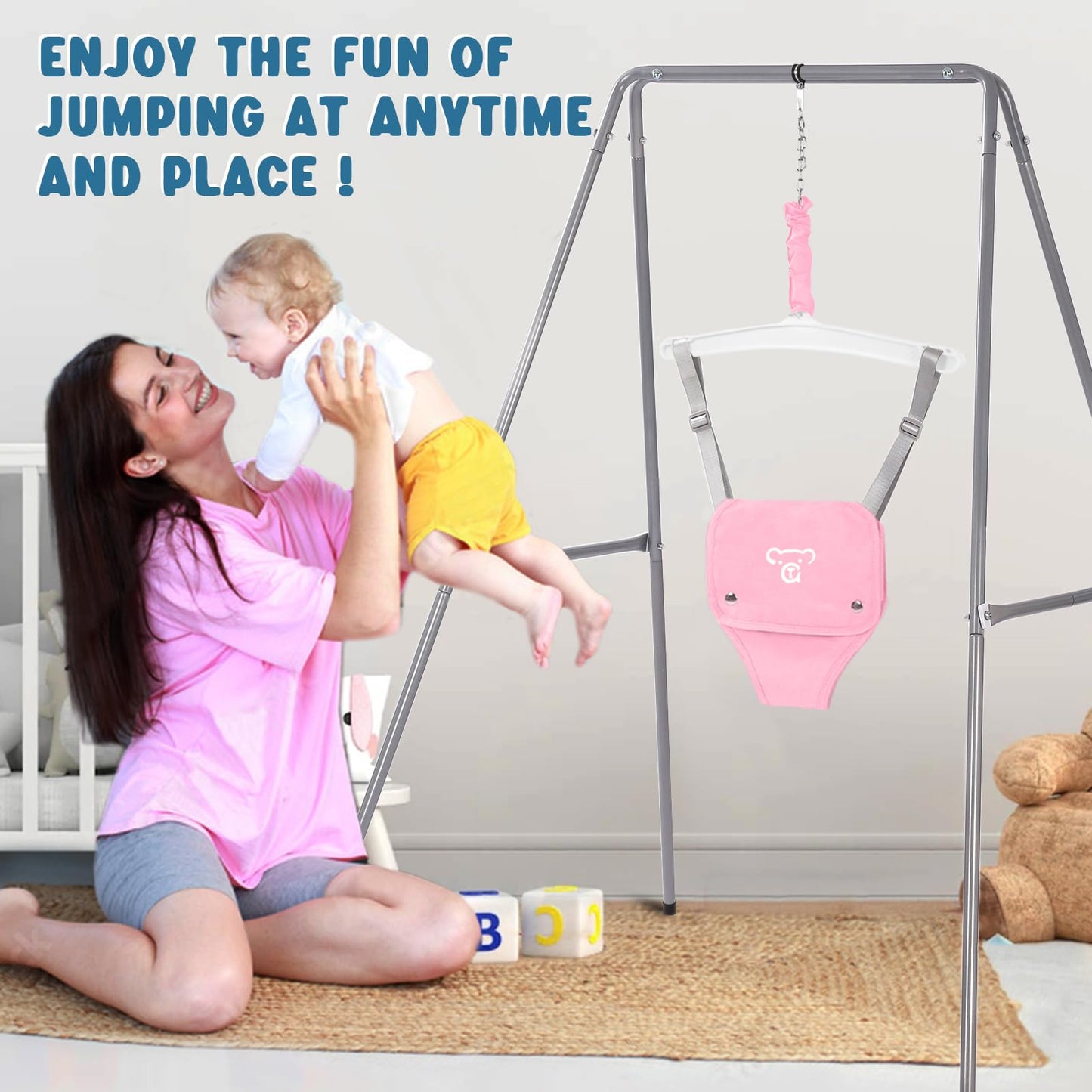 Baby Jumper with Stand, Baby Jumpers and Bouncers, Baby Exerciser Suitable for 6-24 Months, Pink