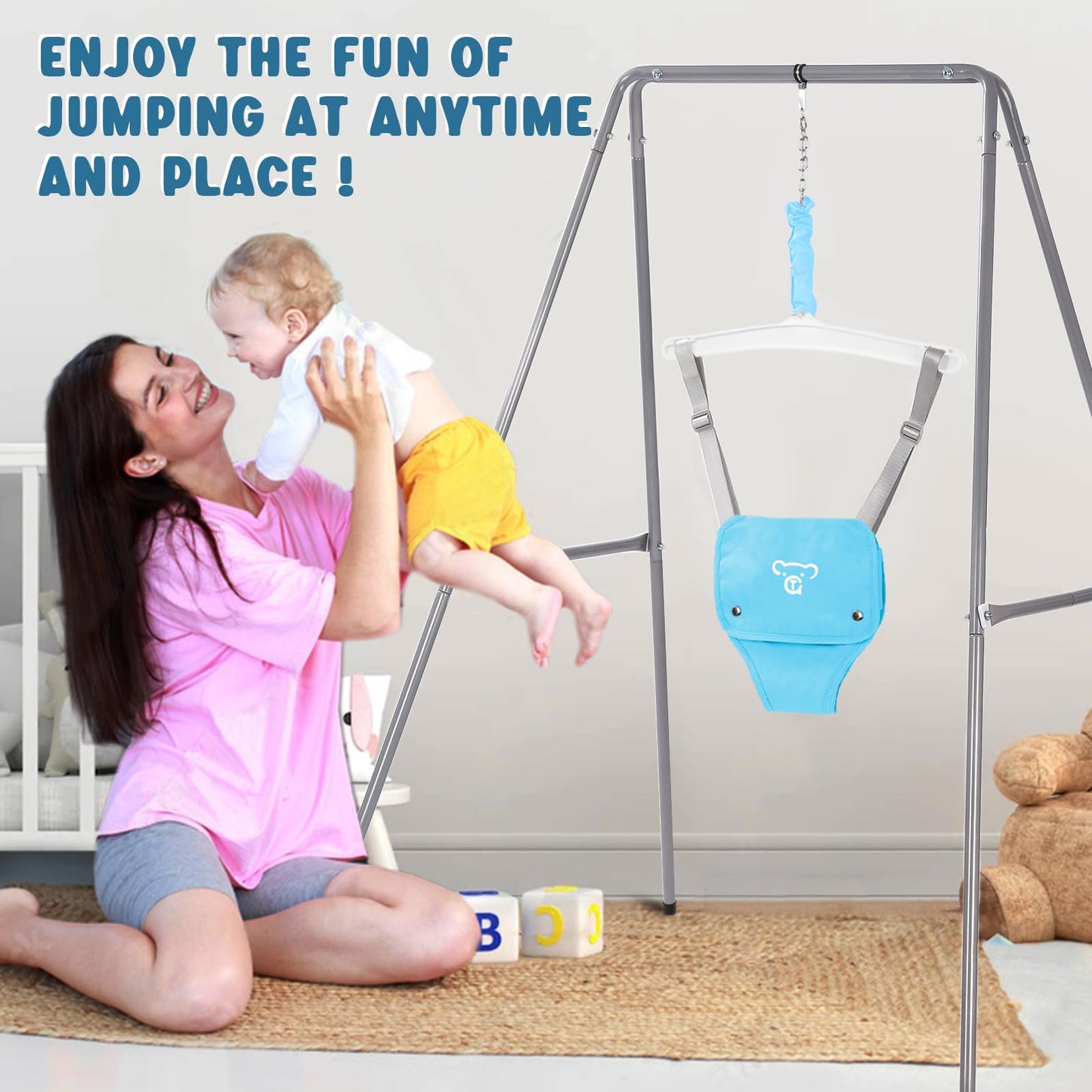 G TALECO GEAR Baby Jumper with Stand, Baby Bouncers and Jumpers for Baby Boys/Girls 6-24 Months, Easy to Assemble, Blue