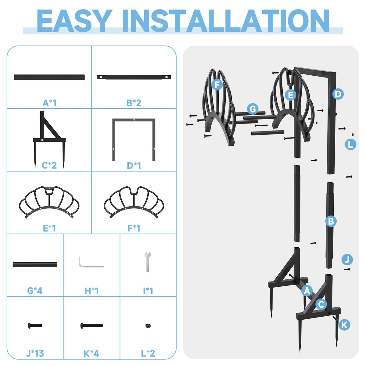 Yacona Garden Hose Holder, Freestanding Reels Hanger for Outside, Detachable Hose Storage Hanger for Outside Yard Lawn Farm, Black