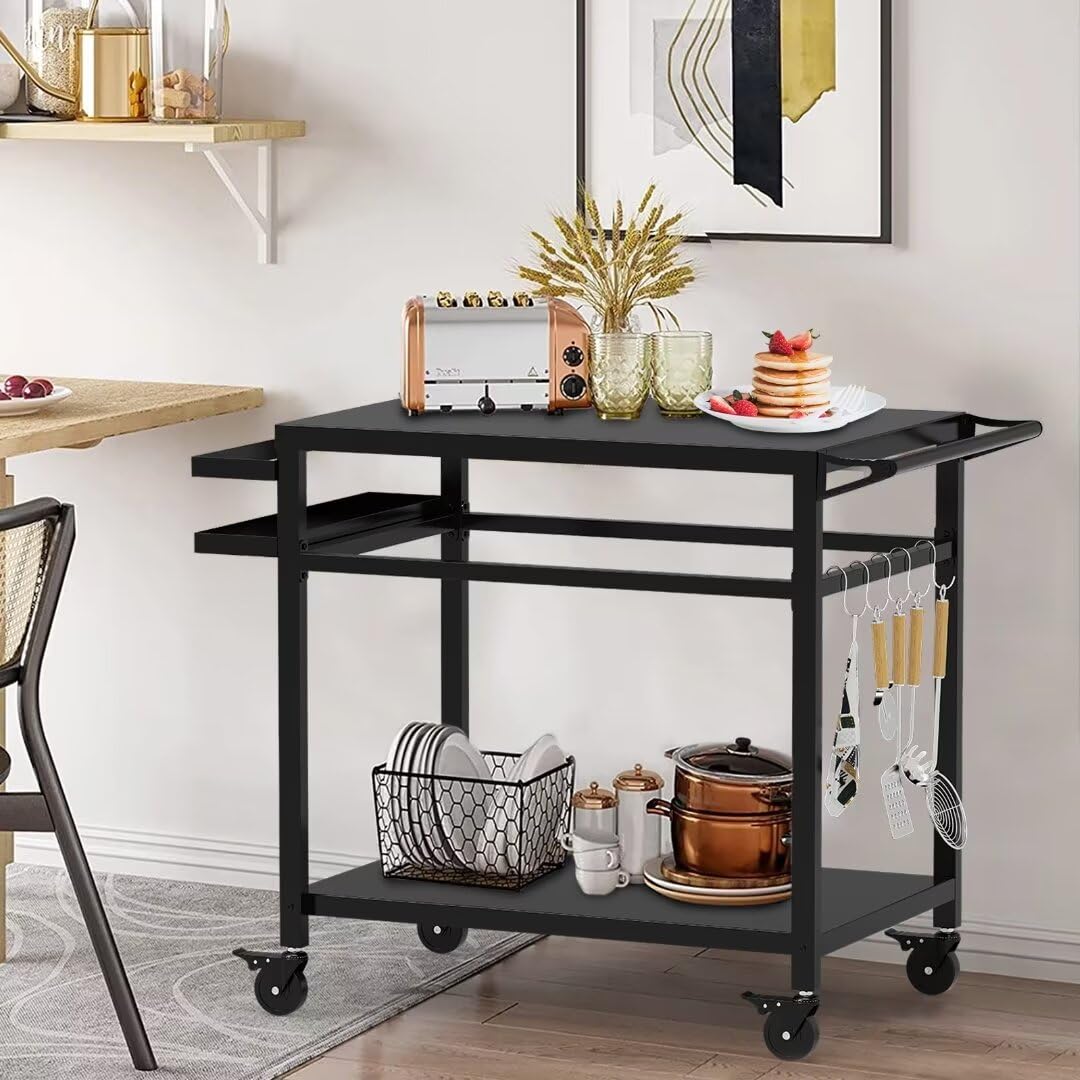 RAXSINYER Grill Table, Movable Grill Cart with Wheels, Outdoor Kitchen Food Prep Table, 32"x 20", Black