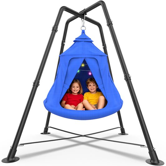 Semoprus Metal Swing Set with Play Tent Swing Chair, Outdoor Indoor Sensory Swings for Autism Kids and Adults, 330 lbs, Blue