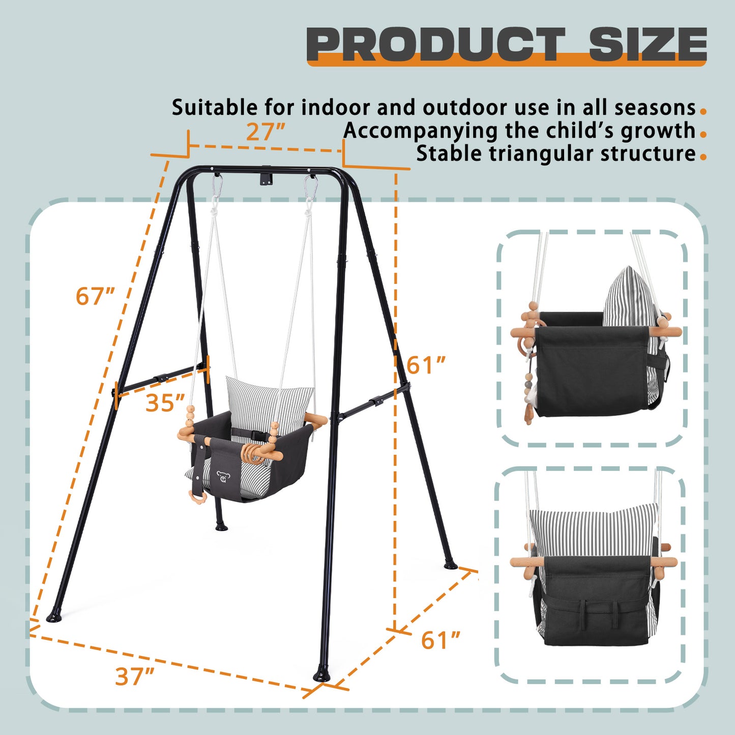 2-in-1 Baby Jumper & Swing - Foldable Stand, Stable Toddler Swing Set for Indoor & Outdoor Use (Black)