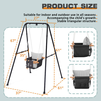 2-in-1 Baby Jumper & Swing - Foldable Stand, Stable Toddler Swing Set for Indoor & Outdoor Use (Black)