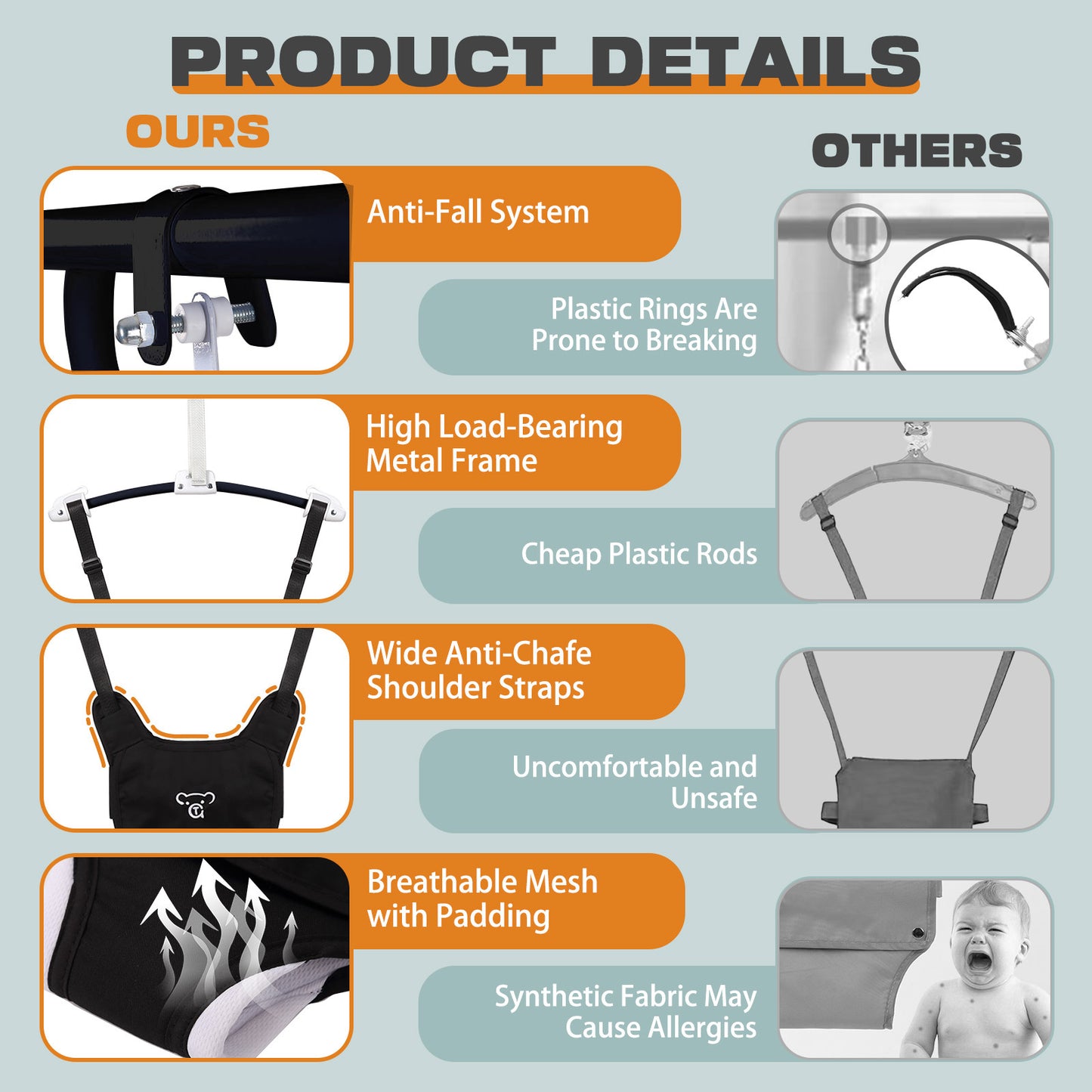 2-in-1 Baby Jumper & Swing - Foldable Stand, Stable Toddler Swing Set for Indoor & Outdoor Use (Black)