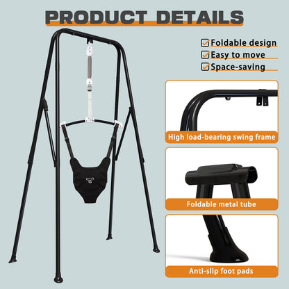 2-in-1 Baby Jumper & Swing - Foldable Stand, Stable Toddler Swing Set for Indoor & Outdoor Use (Black)