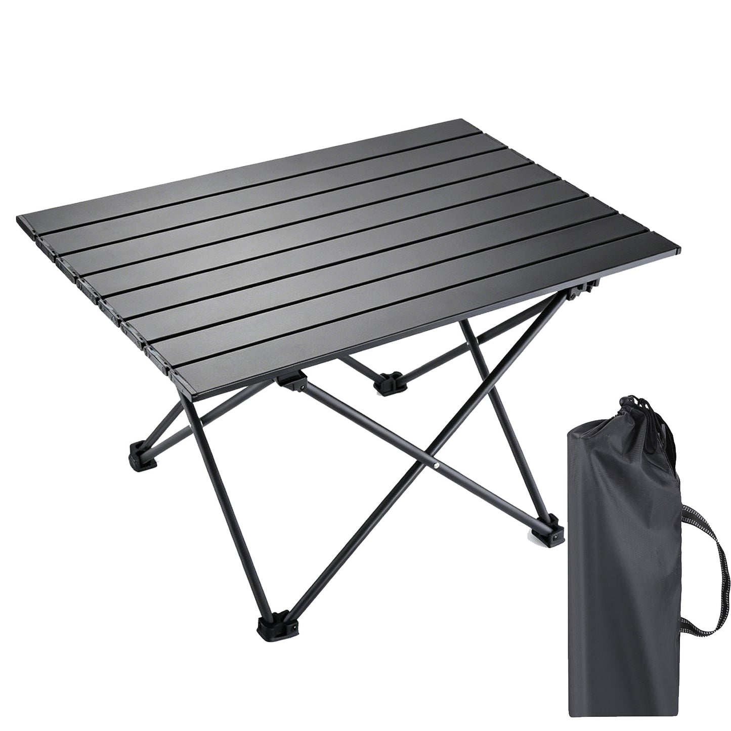 Portable Camping Table with Carry Bag, Ultralight Carbon Steel Folding Beach Table, for Outdoor, Picnic, BBQ, Cooking, Festival, Beach, Boat and Home, Black, Large