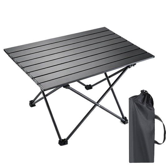Portable Camping Table with Carry Bag, Ultralight Carbon Steel Folding Beach Table, for Outdoor, Picnic, BBQ, Cooking, Festival, Beach, Boat and Home, Black, Large